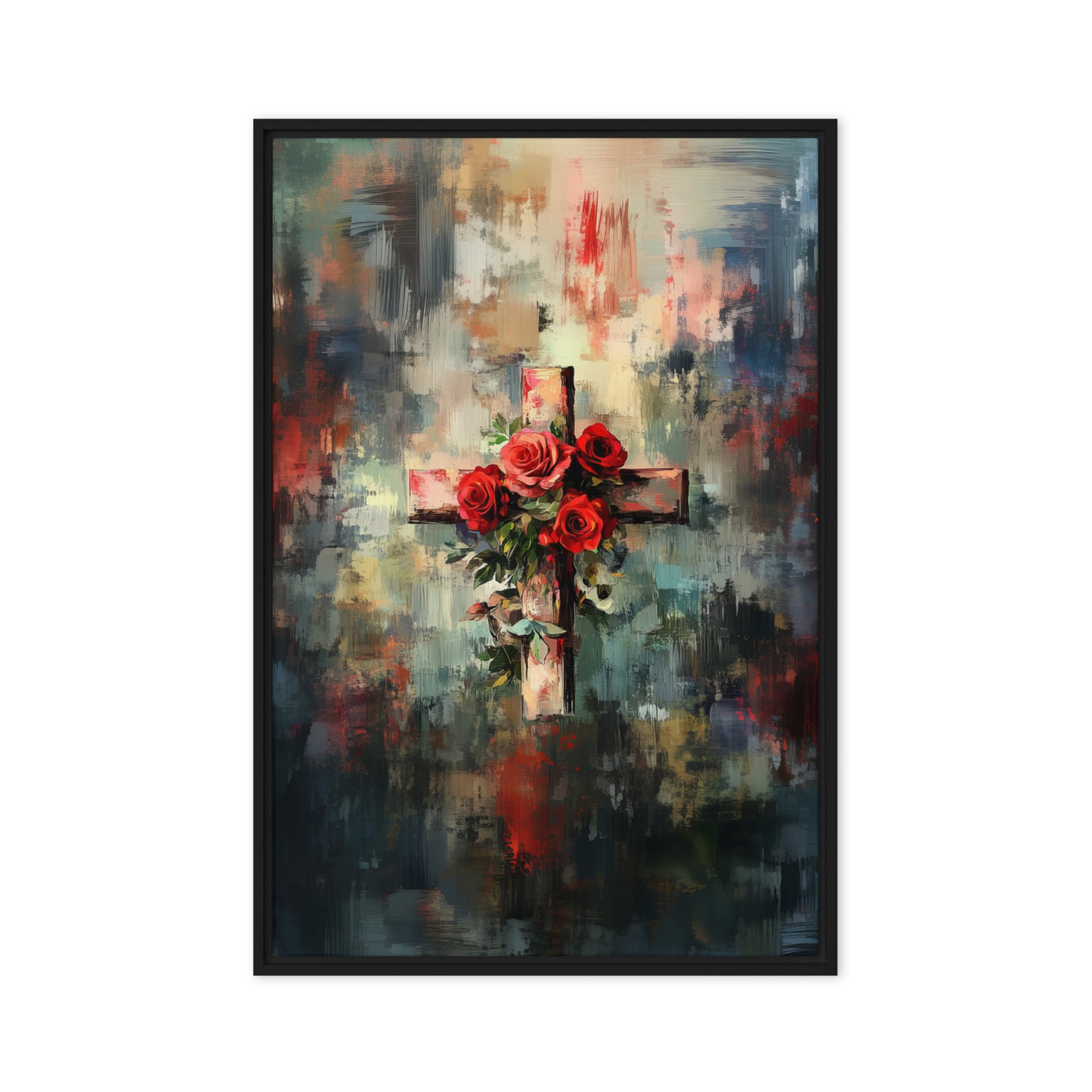 Cross of Roses - Framed Canvas Print    Unframed Canvas / 8″×10″-Unframed Canvas / 9″×12″-Unframed Canvas / 11″×14″-Unframed Canvas / 12″×12″-Unframed Canvas / 12″×16″-Unframed Canvas / 12″×18″-Unframed Canvas / 16″×16″-Unframed Canvas / 16″×20″-Unframed Canvas / 18″×24″-Unframed Canvas / 20″×28″