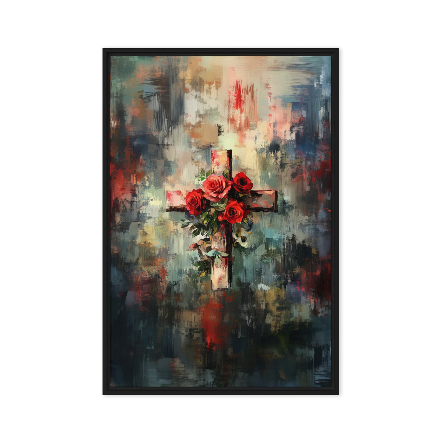 Cross of Roses - Framed Canvas Print    Unframed Canvas / 8″×10″-Unframed Canvas / 9″×12″-Unframed Canvas / 11″×14″-Unframed Canvas / 12″×12″-Unframed Canvas / 12″×16″-Unframed Canvas / 12″×18″-Unframed Canvas / 16″×16″-Unframed Canvas / 16″×20″-Unframed Canvas / 18″×24″-Unframed Canvas / 20″×28″