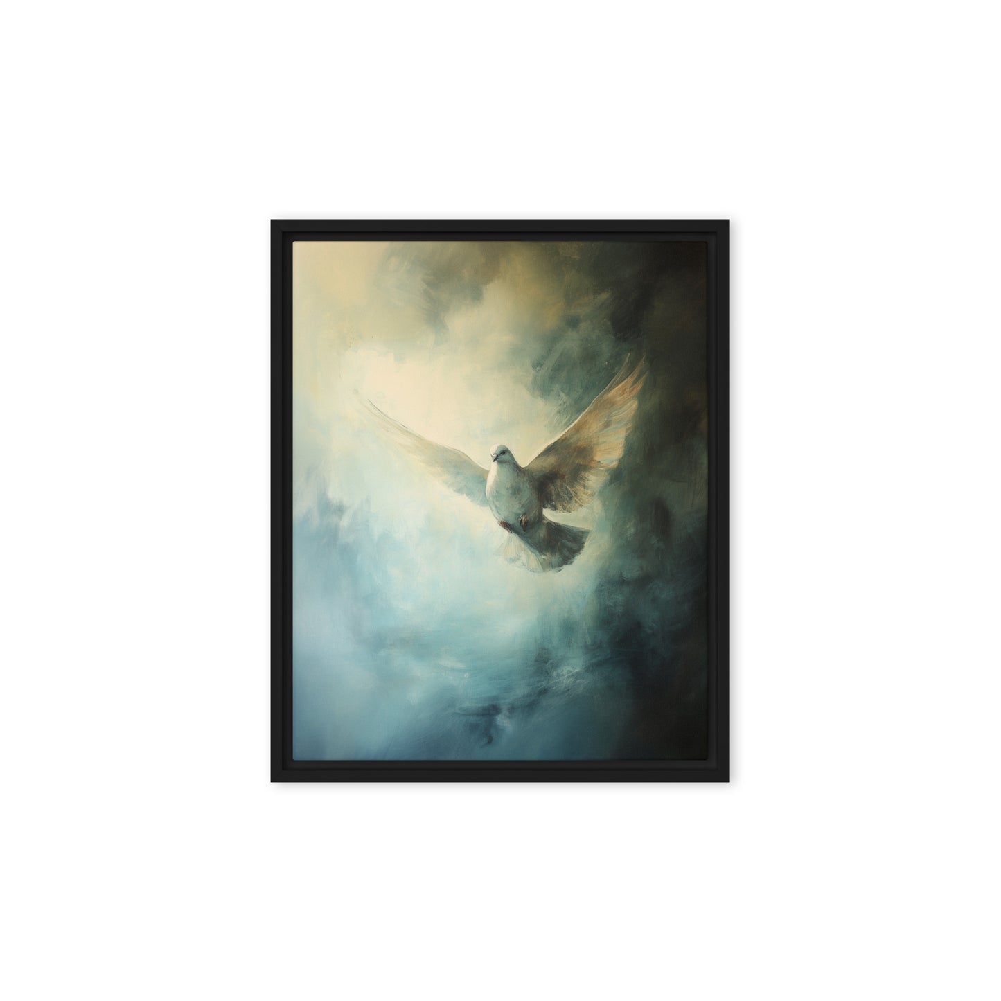 Peace Reigns - White Dove of Peace - Framed Canvas    Unframed Canvas / 8″×10″-Unframed Canvas / 9″×12″-Unframed Canvas / 11″×14″-Unframed Canvas / 12″×12″-Unframed Canvas / 12″×16″-Unframed Canvas / 12″×18″-Unframed Canvas / 16″×16″-Unframed Canvas / 16″×20″-Unframed Canvas / 18″×24″-Unframed Canvas / 20″×30″