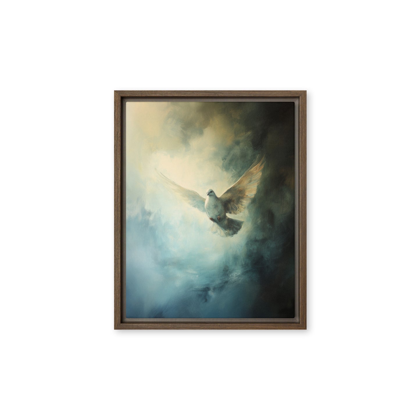 Peace Reigns - White Dove of Peace - Framed Canvas    Unframed Canvas / 8″×10″-Unframed Canvas / 9″×12″-Unframed Canvas / 11″×14″-Unframed Canvas / 12″×12″-Unframed Canvas / 12″×16″-Unframed Canvas / 12″×18″-Unframed Canvas / 16″×16″-Unframed Canvas / 16″×20″-Unframed Canvas / 18″×24″-Unframed Canvas / 20″×30″