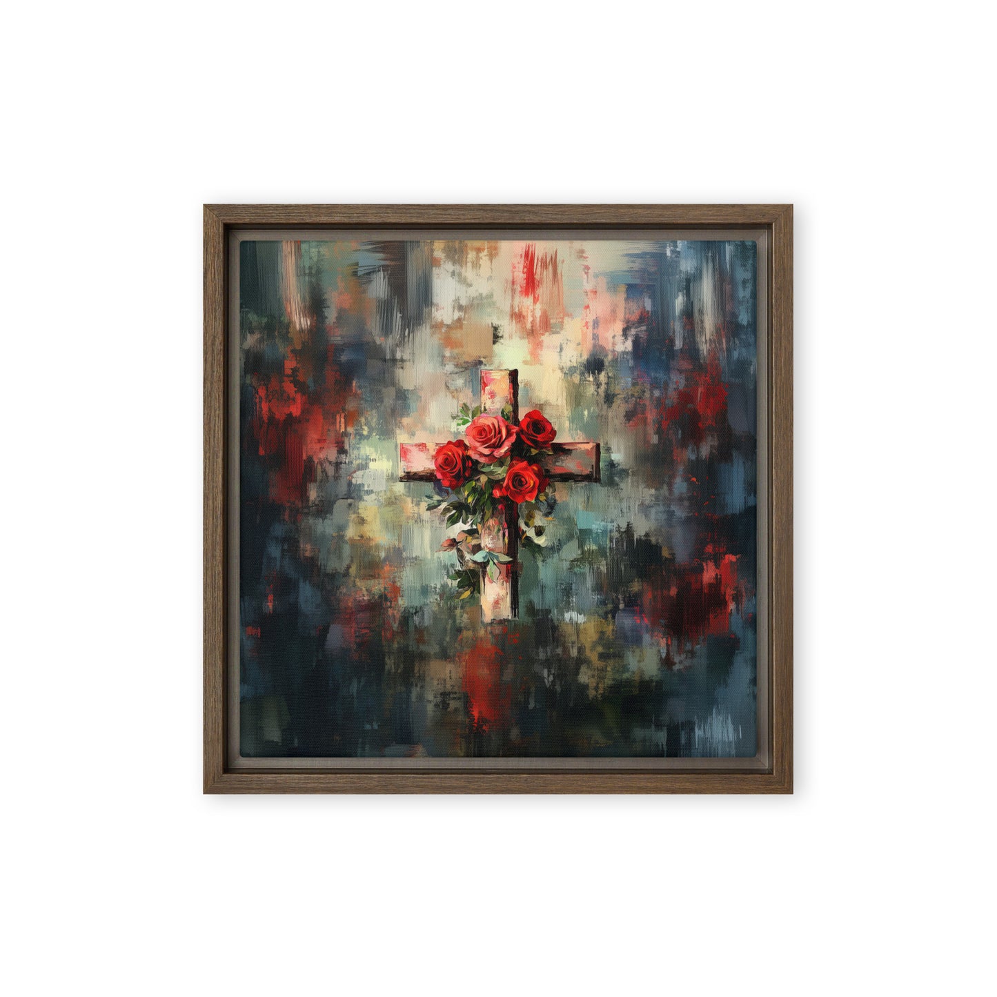 Cross of Roses - Framed Canvas Print    Unframed Canvas / 8″×10″-Unframed Canvas / 9″×12″-Unframed Canvas / 11″×14″-Unframed Canvas / 12″×12″-Unframed Canvas / 12″×16″-Unframed Canvas / 12″×18″-Unframed Canvas / 16″×16″-Unframed Canvas / 16″×20″-Unframed Canvas / 18″×24″-Unframed Canvas / 20″×28″