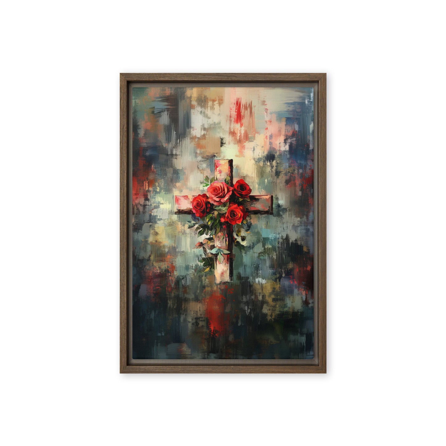 Cross of Roses - Framed Canvas Print    Unframed Canvas / 8″×10″-Unframed Canvas / 9″×12″-Unframed Canvas / 11″×14″-Unframed Canvas / 12″×12″-Unframed Canvas / 12″×16″-Unframed Canvas / 12″×18″-Unframed Canvas / 16″×16″-Unframed Canvas / 16″×20″-Unframed Canvas / 18″×24″-Unframed Canvas / 20″×28″