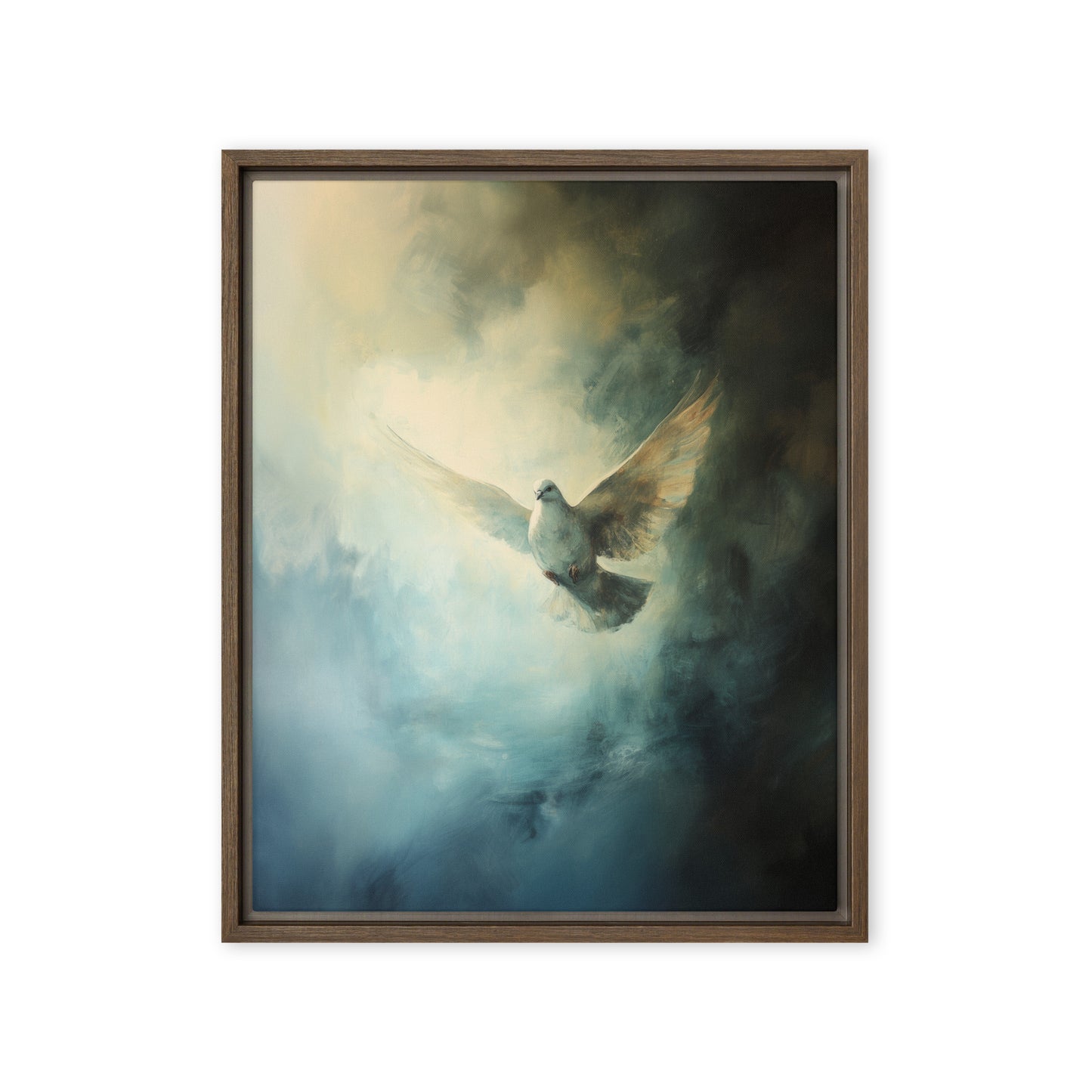 Peace Reigns - White Dove of Peace - Framed Canvas    Unframed Canvas / 8″×10″-Unframed Canvas / 9″×12″-Unframed Canvas / 11″×14″-Unframed Canvas / 12″×12″-Unframed Canvas / 12″×16″-Unframed Canvas / 12″×18″-Unframed Canvas / 16″×16″-Unframed Canvas / 16″×20″-Unframed Canvas / 18″×24″-Unframed Canvas / 20″×30″