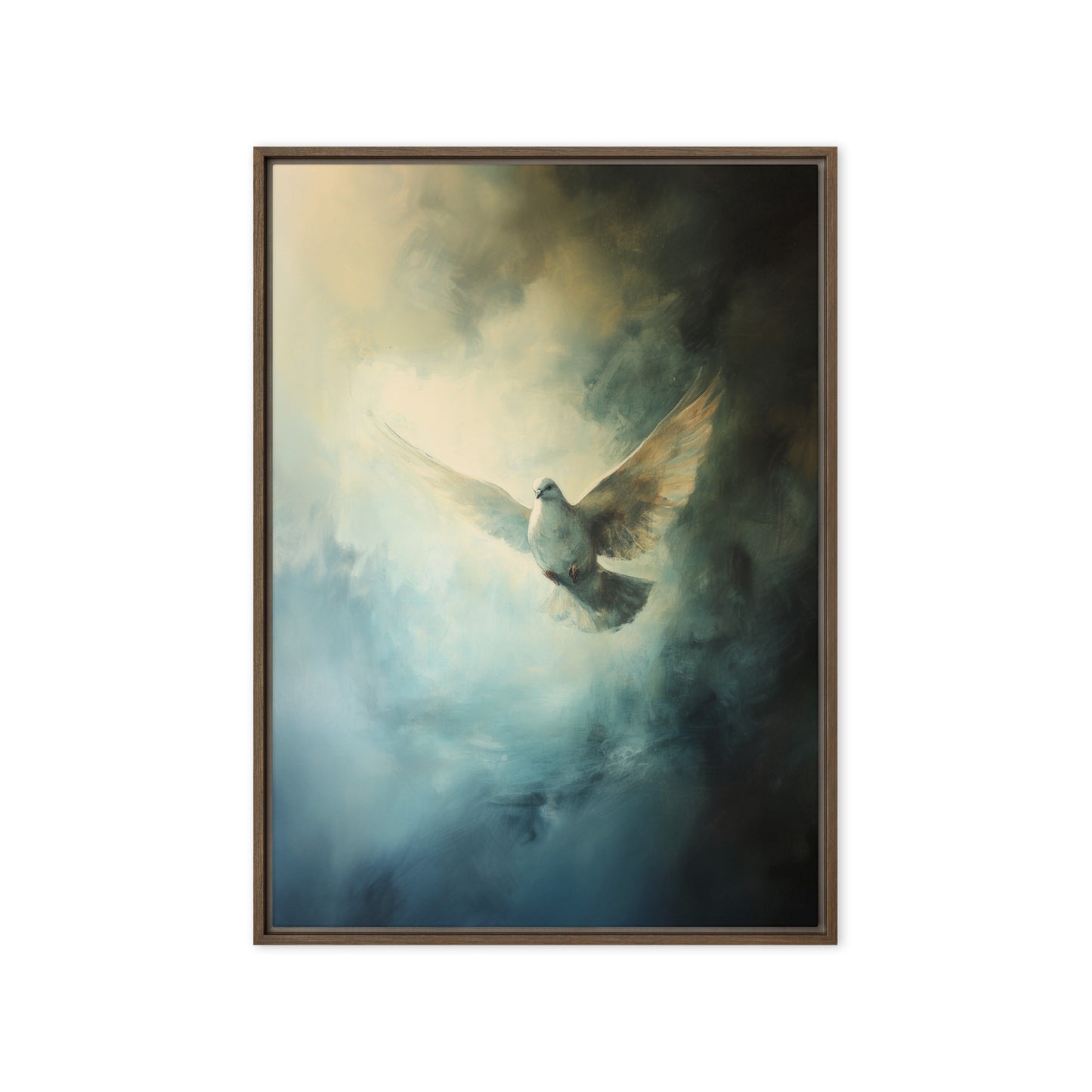 Peace Reigns - White Dove of Peace - Framed Canvas    Unframed Canvas / 8″×10″-Unframed Canvas / 9″×12″-Unframed Canvas / 11″×14″-Unframed Canvas / 12″×12″-Unframed Canvas / 12″×16″-Unframed Canvas / 12″×18″-Unframed Canvas / 16″×16″-Unframed Canvas / 16″×20″-Unframed Canvas / 18″×24″-Unframed Canvas / 20″×30″