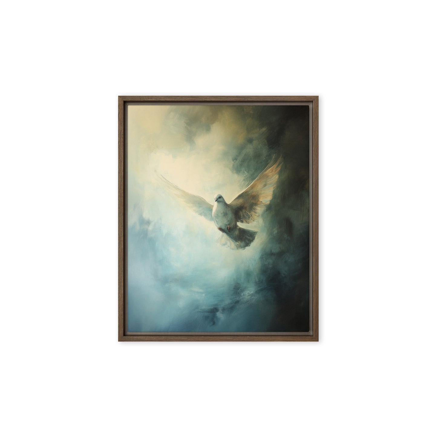 Peace Reigns - White Dove of Peace - Framed Canvas    Unframed Canvas / 8″×10″-Unframed Canvas / 9″×12″-Unframed Canvas / 11″×14″-Unframed Canvas / 12″×12″-Unframed Canvas / 12″×16″-Unframed Canvas / 12″×18″-Unframed Canvas / 16″×16″-Unframed Canvas / 16″×20″-Unframed Canvas / 18″×24″-Unframed Canvas / 20″×30″