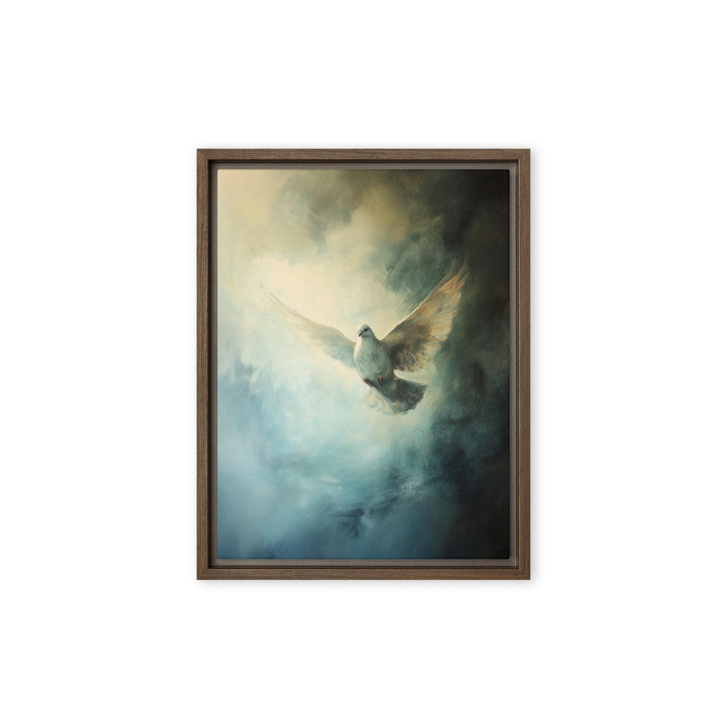 Peace Reigns - White Dove of Peace - Framed Canvas    Unframed Canvas / 8″×10″-Unframed Canvas / 9″×12″-Unframed Canvas / 11″×14″-Unframed Canvas / 12″×12″-Unframed Canvas / 12″×16″-Unframed Canvas / 12″×18″-Unframed Canvas / 16″×16″-Unframed Canvas / 16″×20″-Unframed Canvas / 18″×24″-Unframed Canvas / 20″×30″