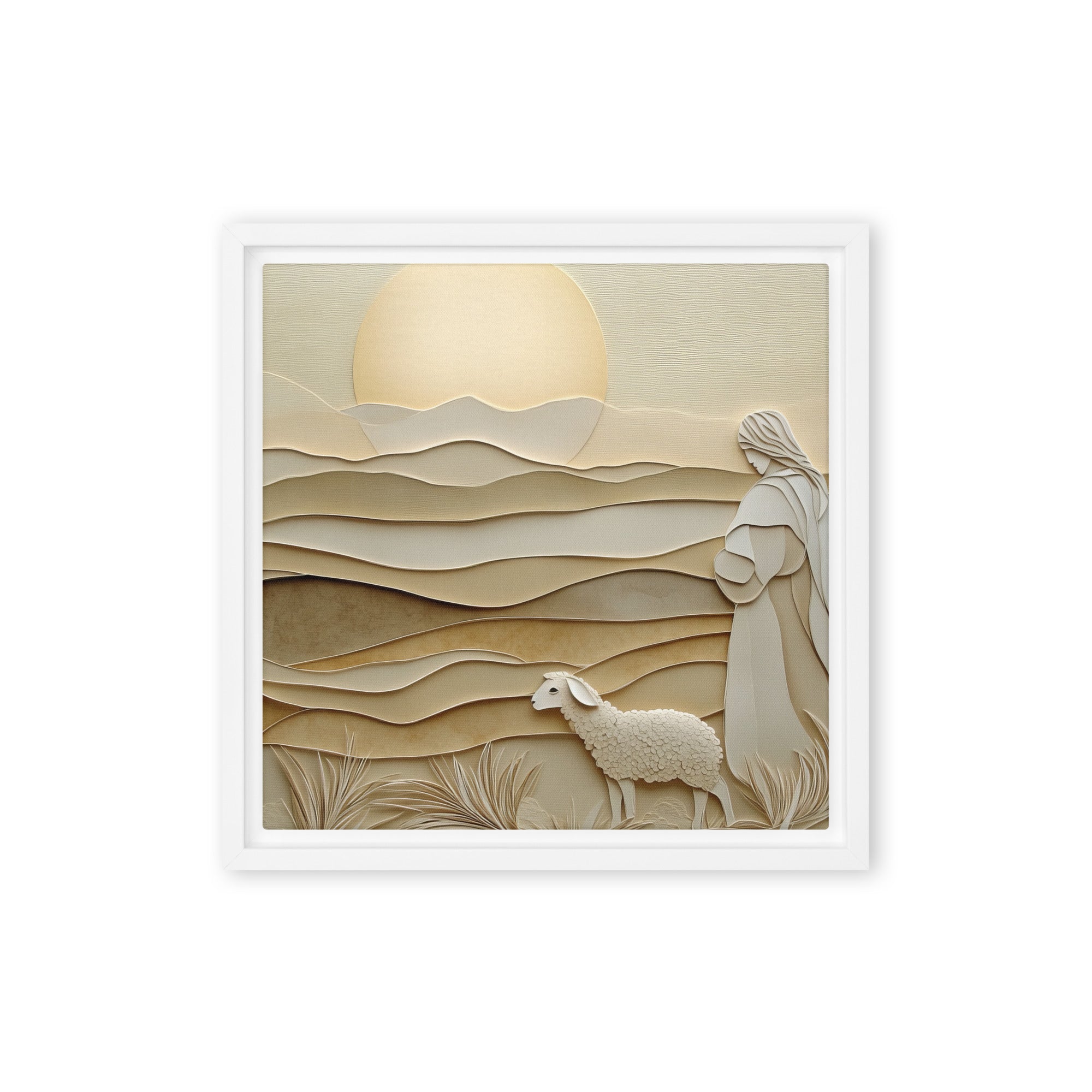 Shepherd and His Lamb - Framed Canvas Print    Unframed Canvas / 8″×10″-Unframed Canvas / 9″×12″-Unframed Canvas / 11″×14″-Unframed Canvas / 12″×12″-Unframed Canvas / 12″×16″-Unframed Canvas / 12″×18″-Unframed Canvas / 16″×16″-Unframed Canvas / 16″×20″-Unframed Canvas / 18″×24″-Unframed Canvas / 20″×28″