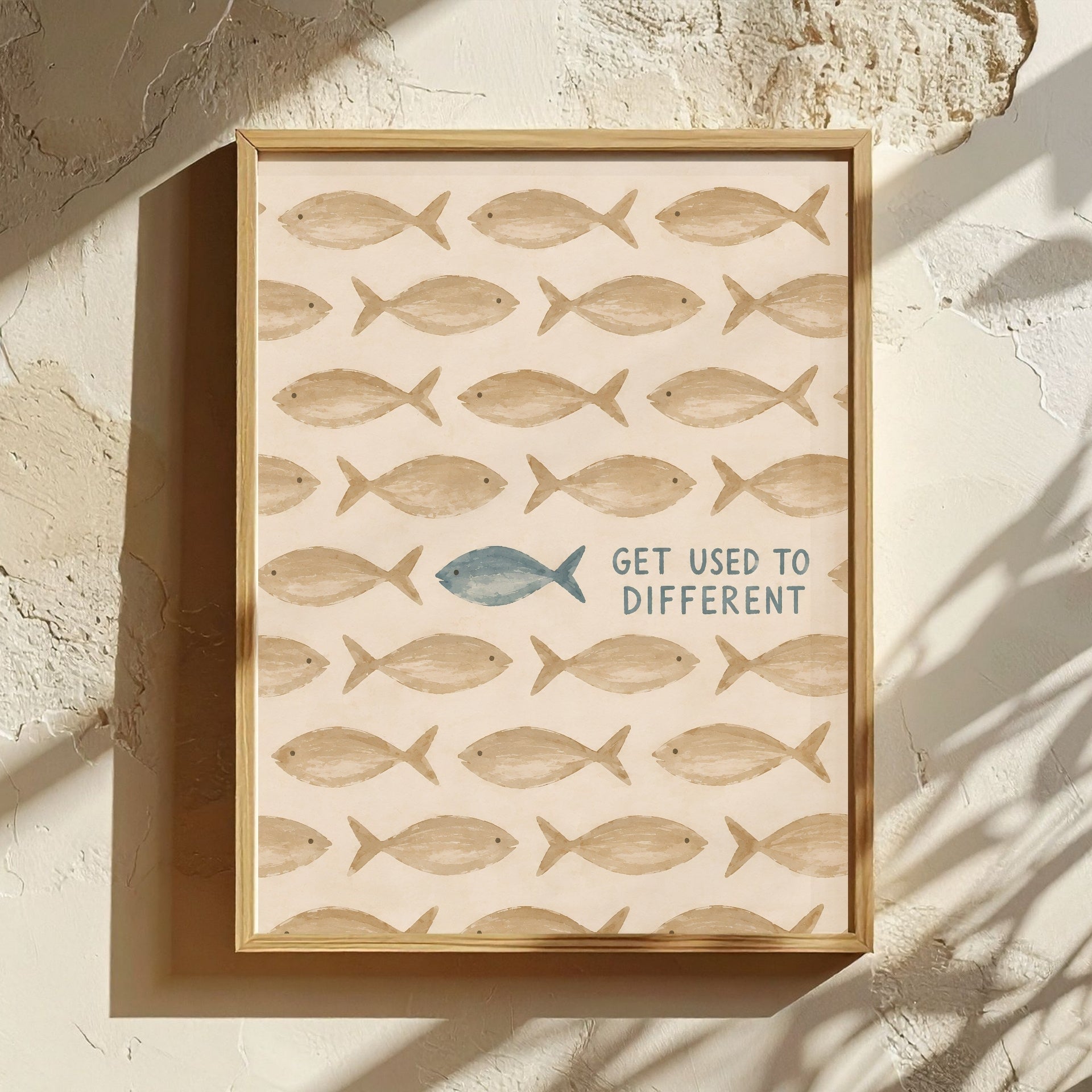 Get Used To Different Christian wall art — framed lifestyle mockup on textured wall