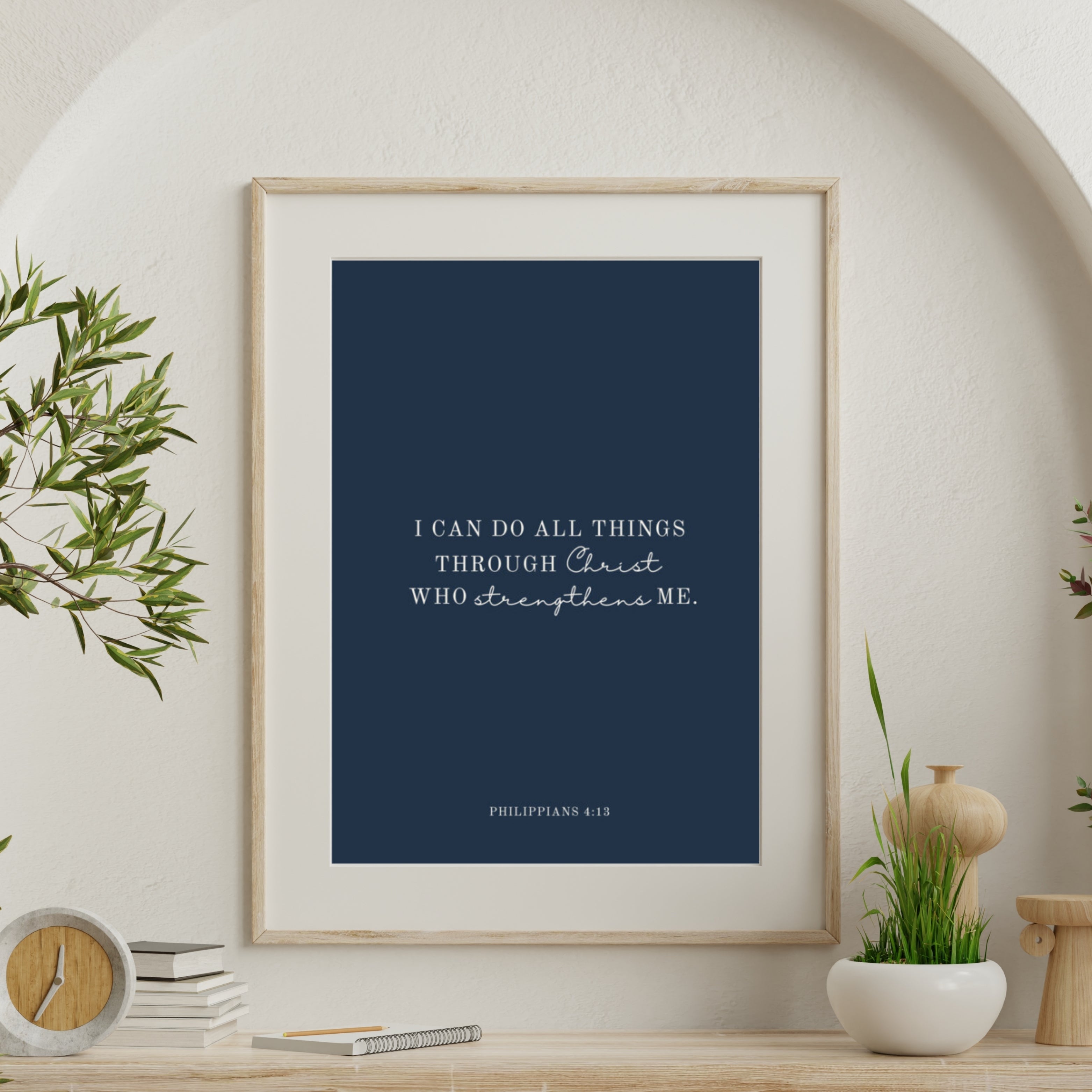 Philippians 4:13 Verse Printed Over a Dark Blue Background 5″×7″ / Unframed Matte Paper-A1 (23.3″×33.1″) / Unframed Matte Paper-A2 (16.5″×23.3″) / Unframed Matte Paper-8″×10″ / Unframed Matte Paper-8″×10″ / Black-8″×10″ / Red Oak-8″×10″ / White-11″×14″ / Unframed Matte Paper-11″×14″ / Black-11″×14″ / Red Oak