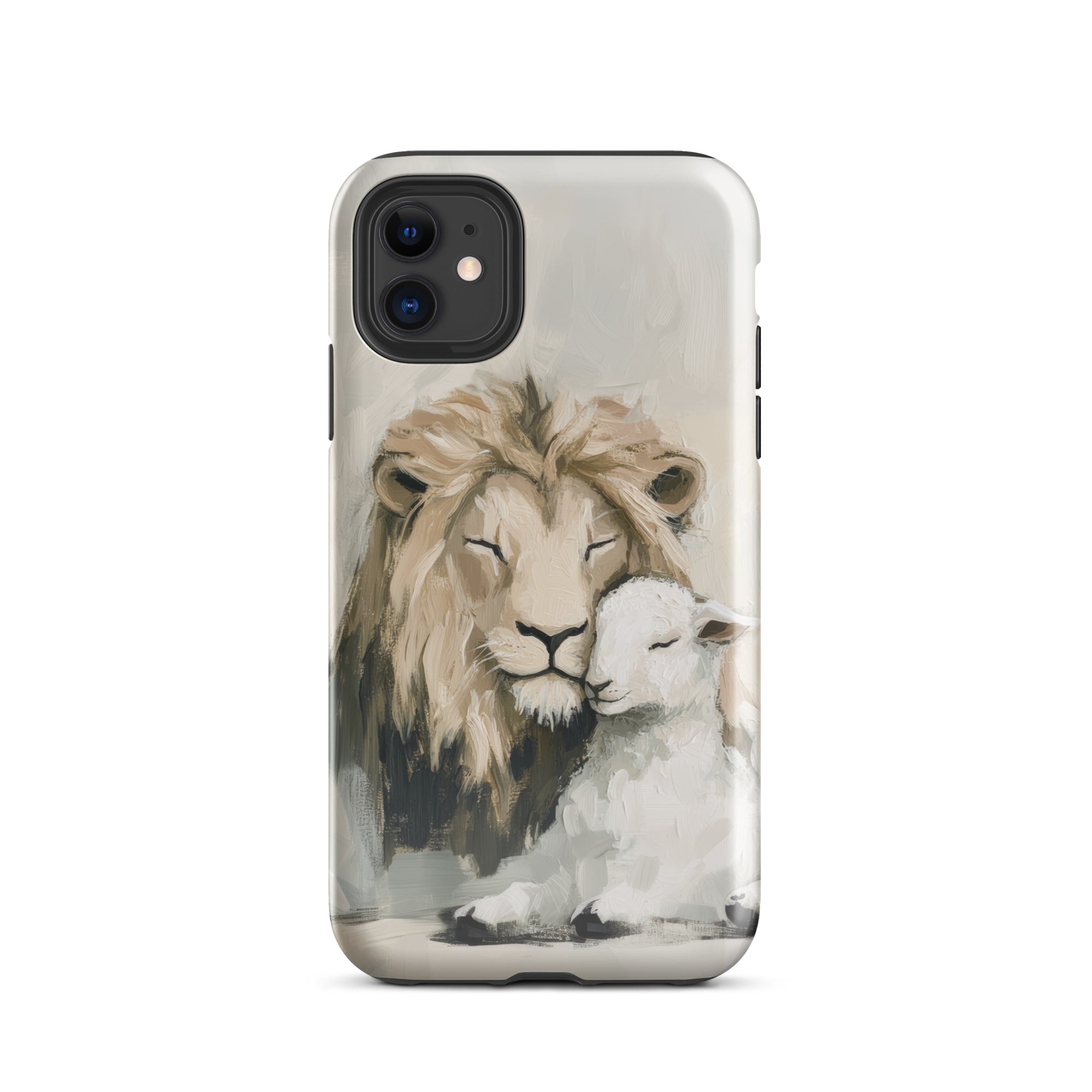 Lion and the Lamb On Gray - Tough Case for iPhone and Samsung Glossy / iPhone 11-Glossy / iPhone 11 Pro-Glossy / iPhone 11 Pro Max-Glossy / iPhone 12 mini-Glossy / iPhone 12-Glossy / iPhone 12 Pro-Glossy / iPhone 12 Pro Max-Glossy / iPhone 13 mini-Glossy / iPhone 13-Glossy / iPhone 13 Pro