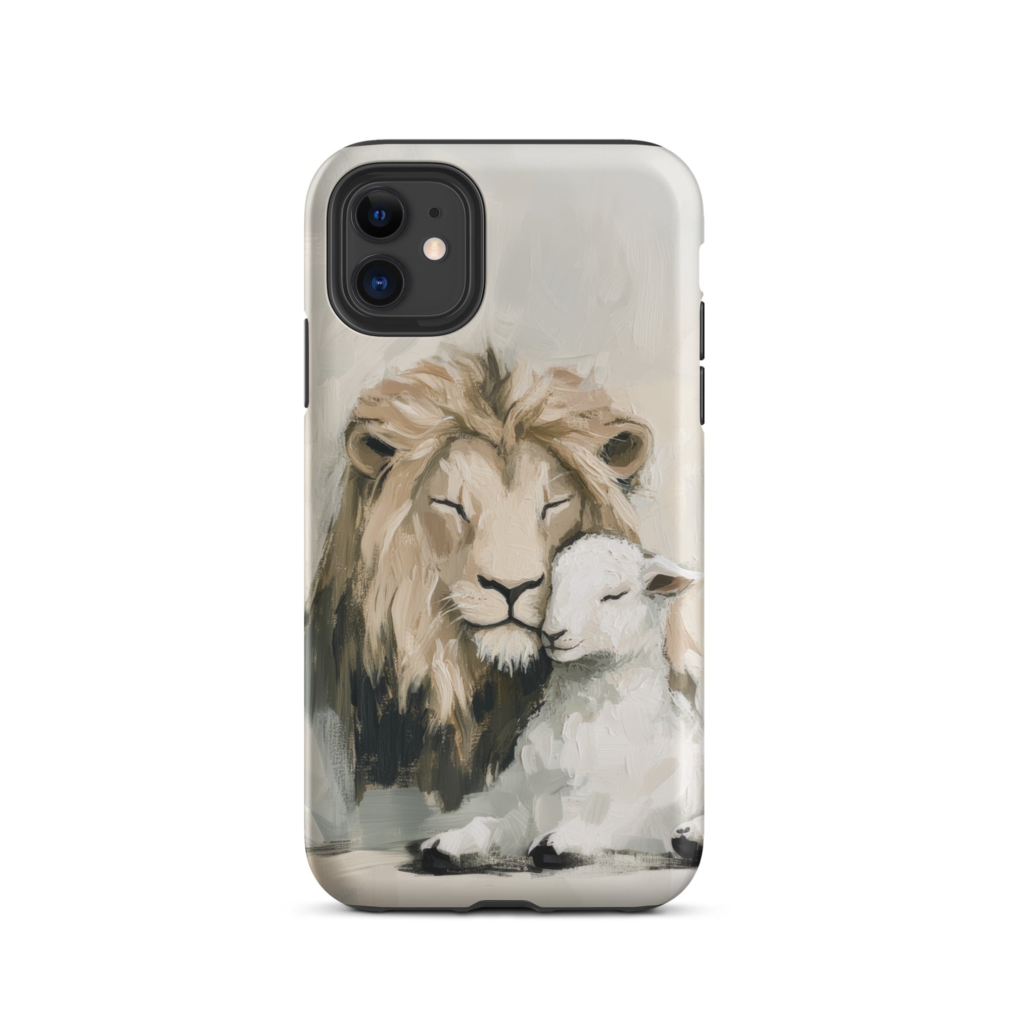 Lion and the Lamb On Gray - Tough Case for iPhone and Samsung Glossy / iPhone 11-Glossy / iPhone 11 Pro-Glossy / iPhone 11 Pro Max-Glossy / iPhone 12 mini-Glossy / iPhone 12-Glossy / iPhone 12 Pro-Glossy / iPhone 12 Pro Max-Glossy / iPhone 13 mini-Glossy / iPhone 13-Glossy / iPhone 13 Pro