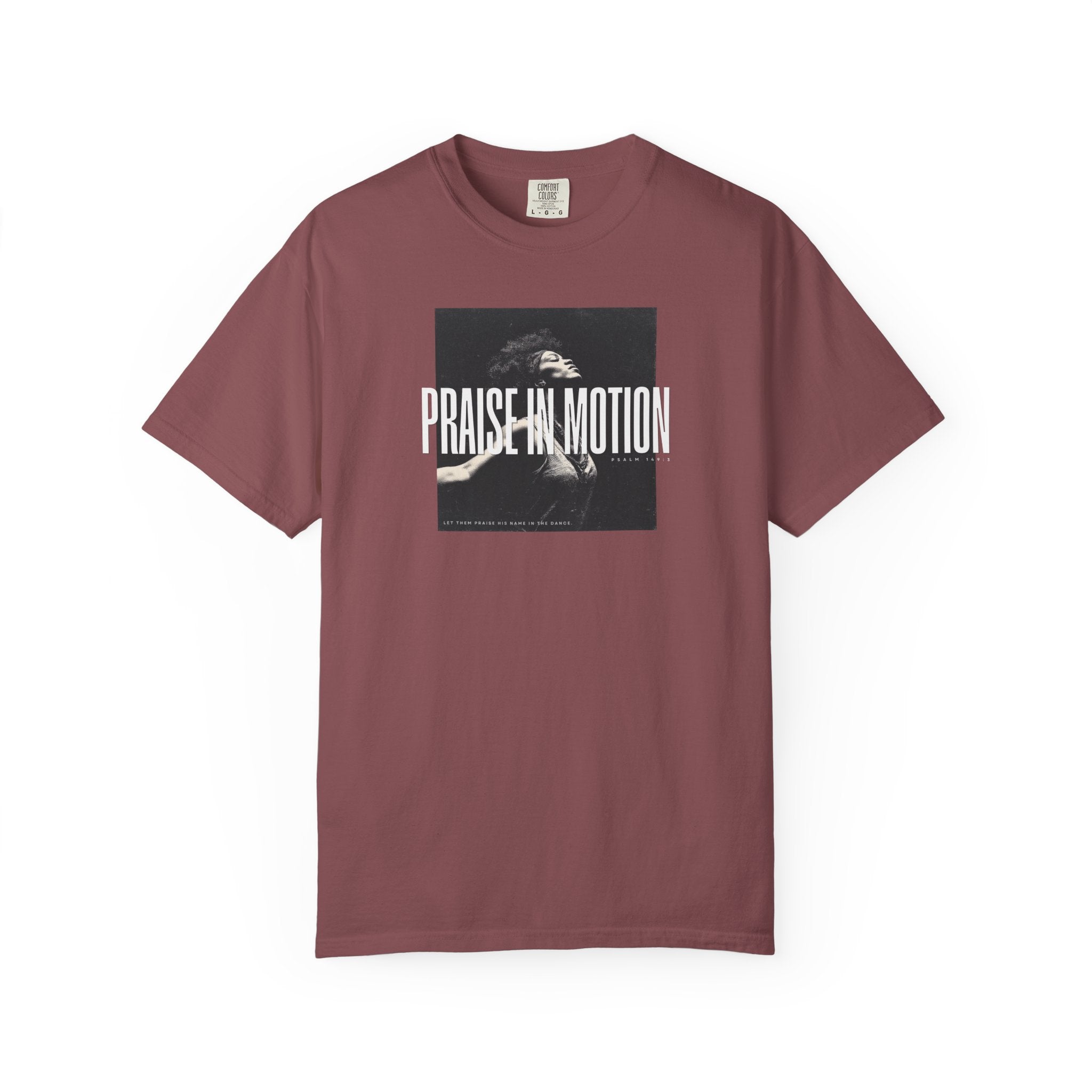 Praise in Motion – Soft Christian Tee with Psalm 149:3    Black / S-White / S-Bay / S-Berry / S-Blue Spruce / S 