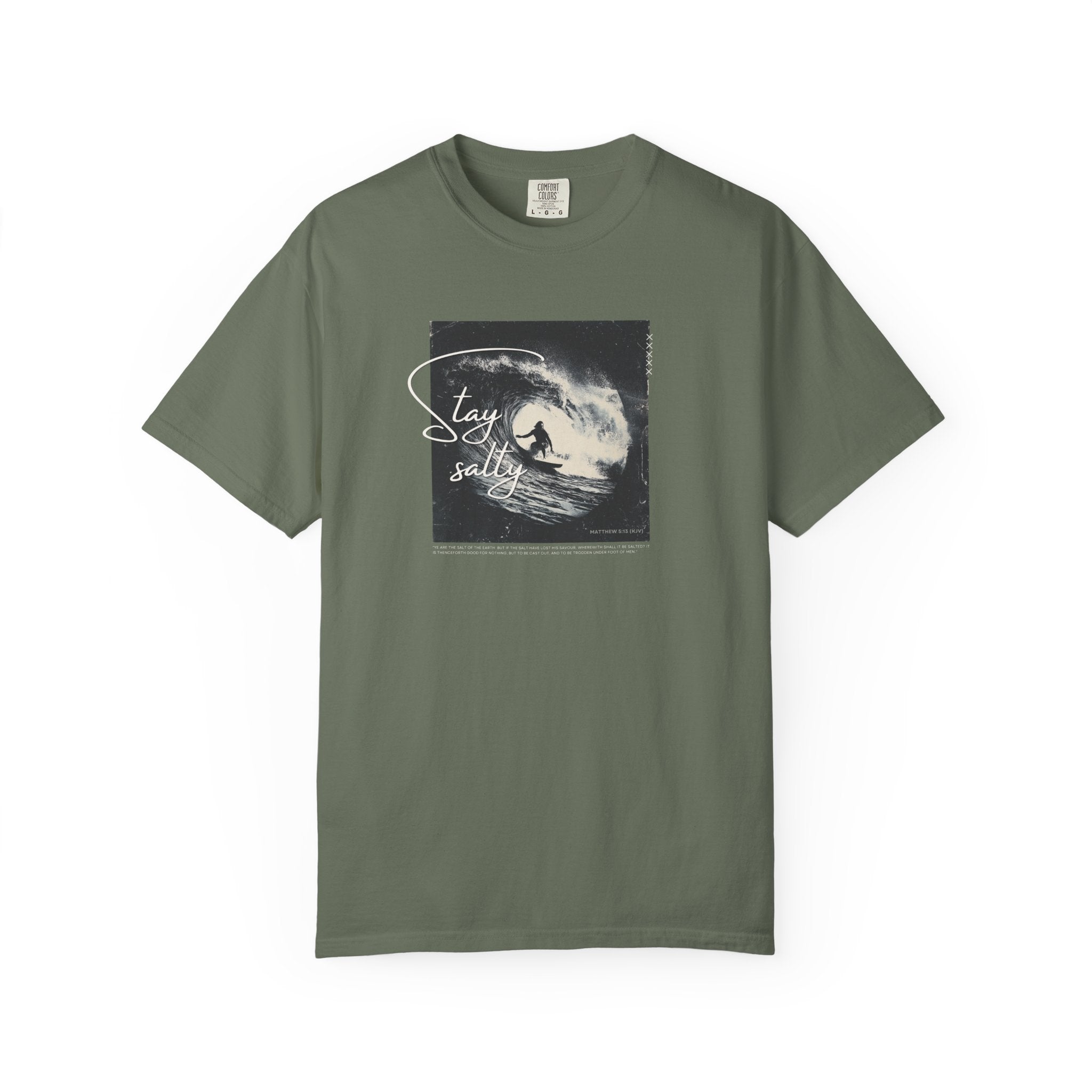 Stay Salty Surfer Tee – Christian Beachwear Inspired by Matthew 5:13    Black / S-Bay / S-Berry / S-Blue Spruce / S-Brick / S 
