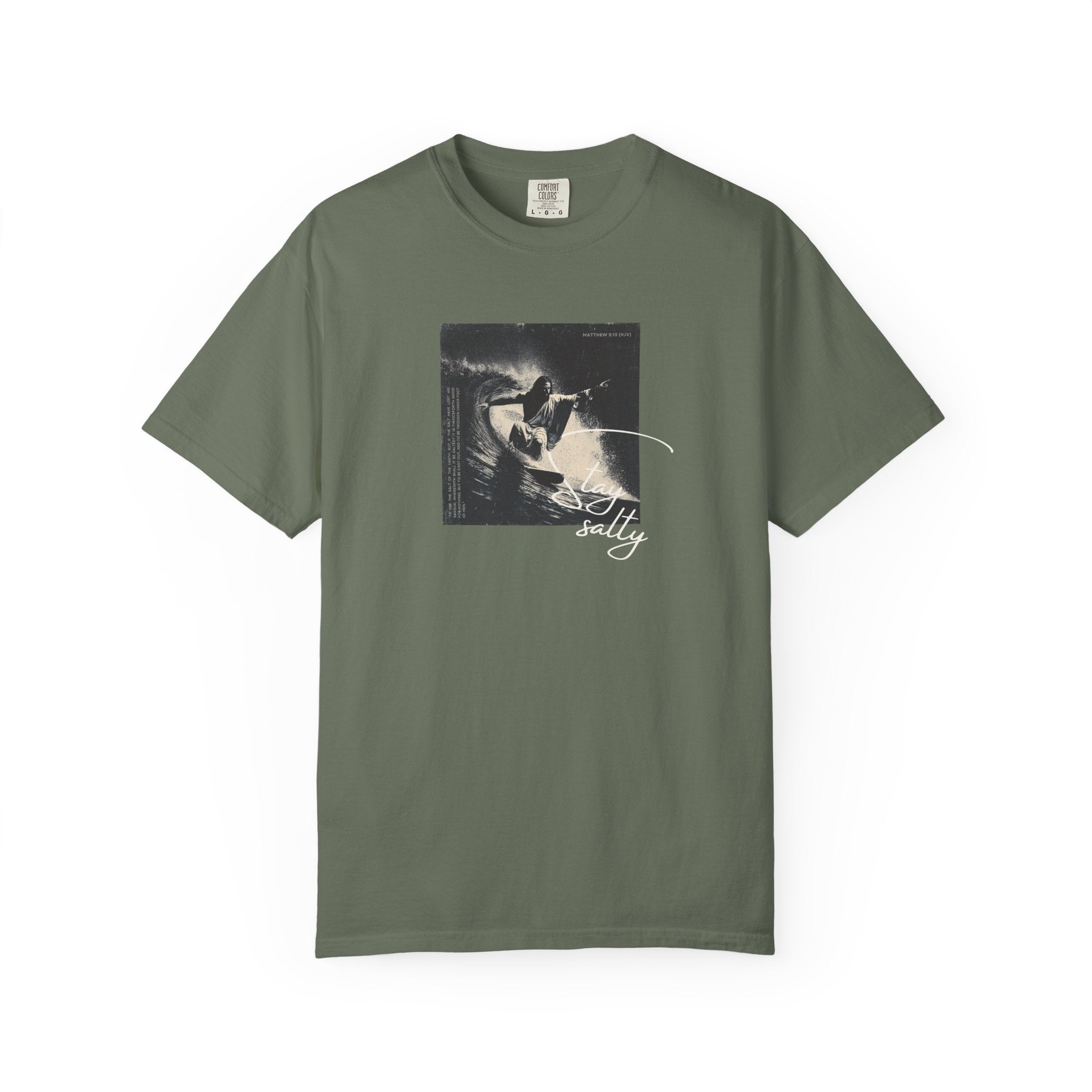 Stay Salty Surfer Tee – Script Christian Beachwear Matthew 5:13    Black / S-Bay / S-Berry / S-Blue Spruce / S-Brick / S 