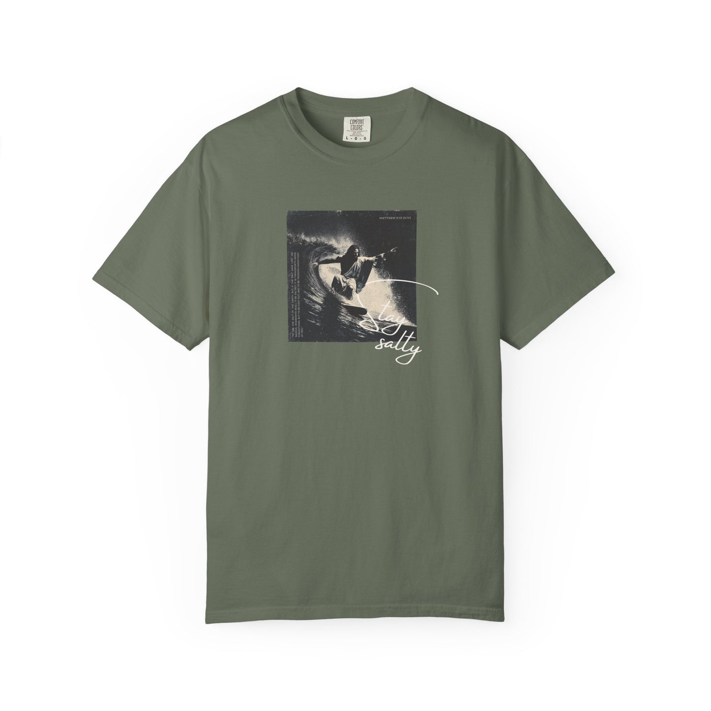 Stay Salty Surfer Tee – Script Christian Beachwear Matthew 5:13    Black / S-Bay / S-Berry / S-Blue Spruce / S-Brick / S 
