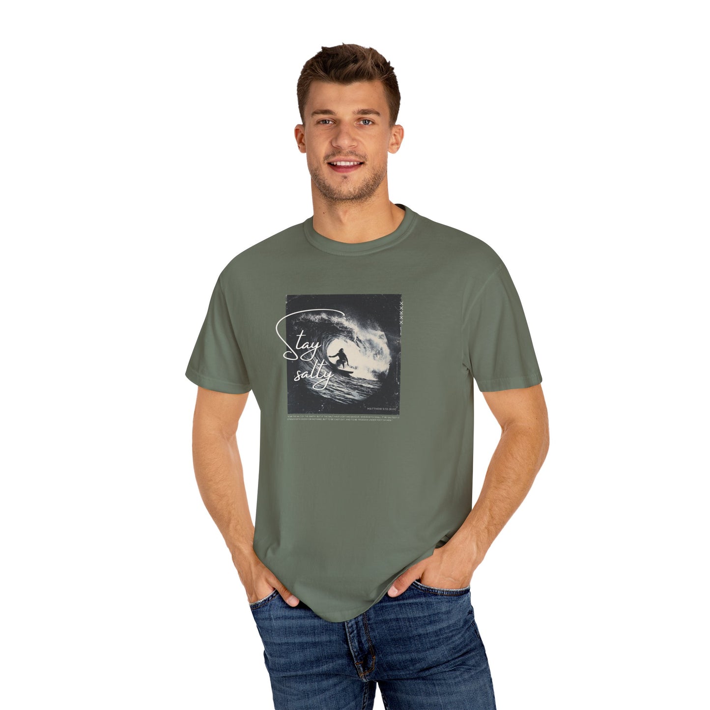 Stay Salty Surfer Tee – Christian Beachwear Inspired by Matthew 5:13    Black / S-Bay / S-Berry / S-Blue Spruce / S-Brick / S 