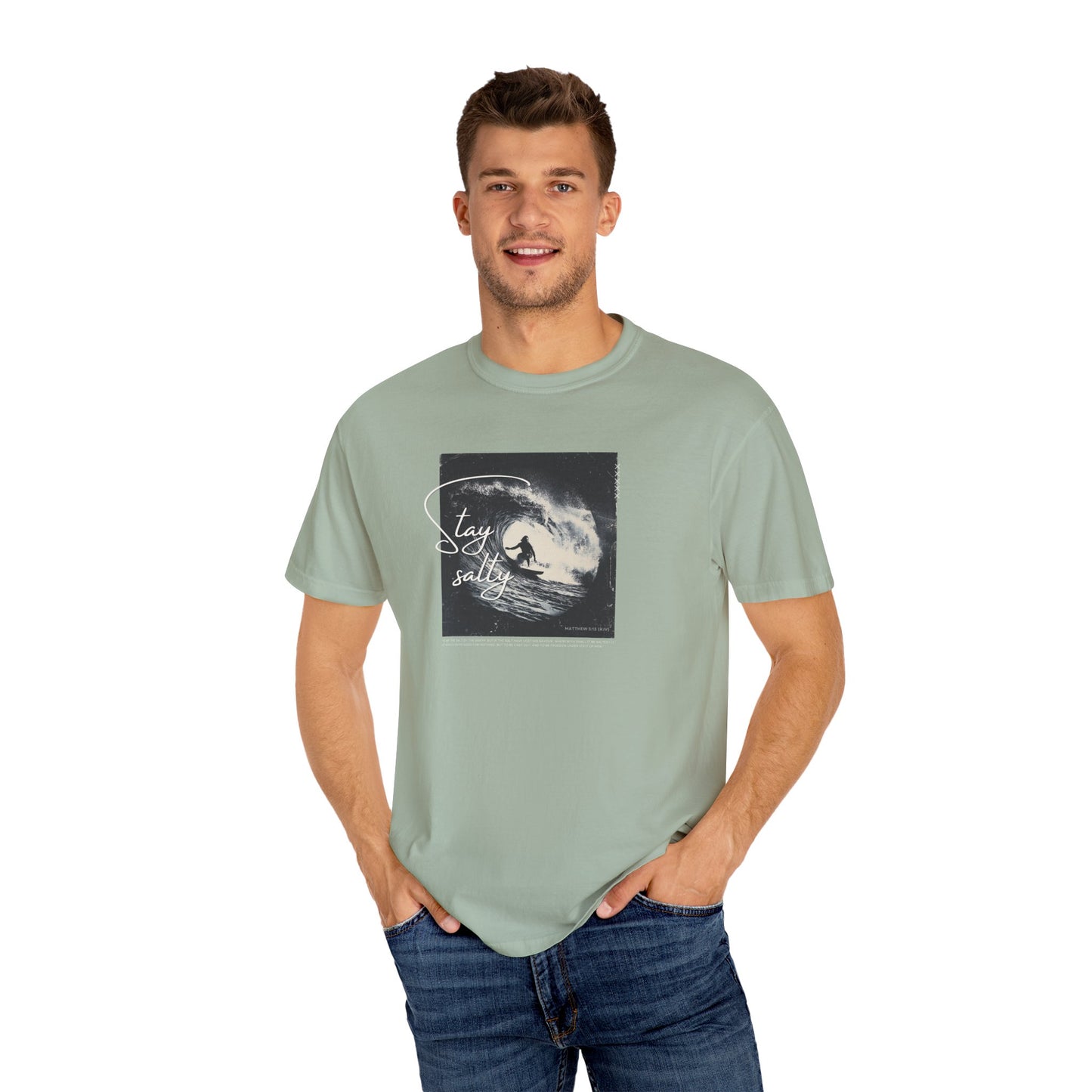 Stay Salty Surfer Tee – Christian Beachwear Inspired by Matthew 5:13    Black / S-Bay / S-Berry / S-Blue Spruce / S-Brick / S 
