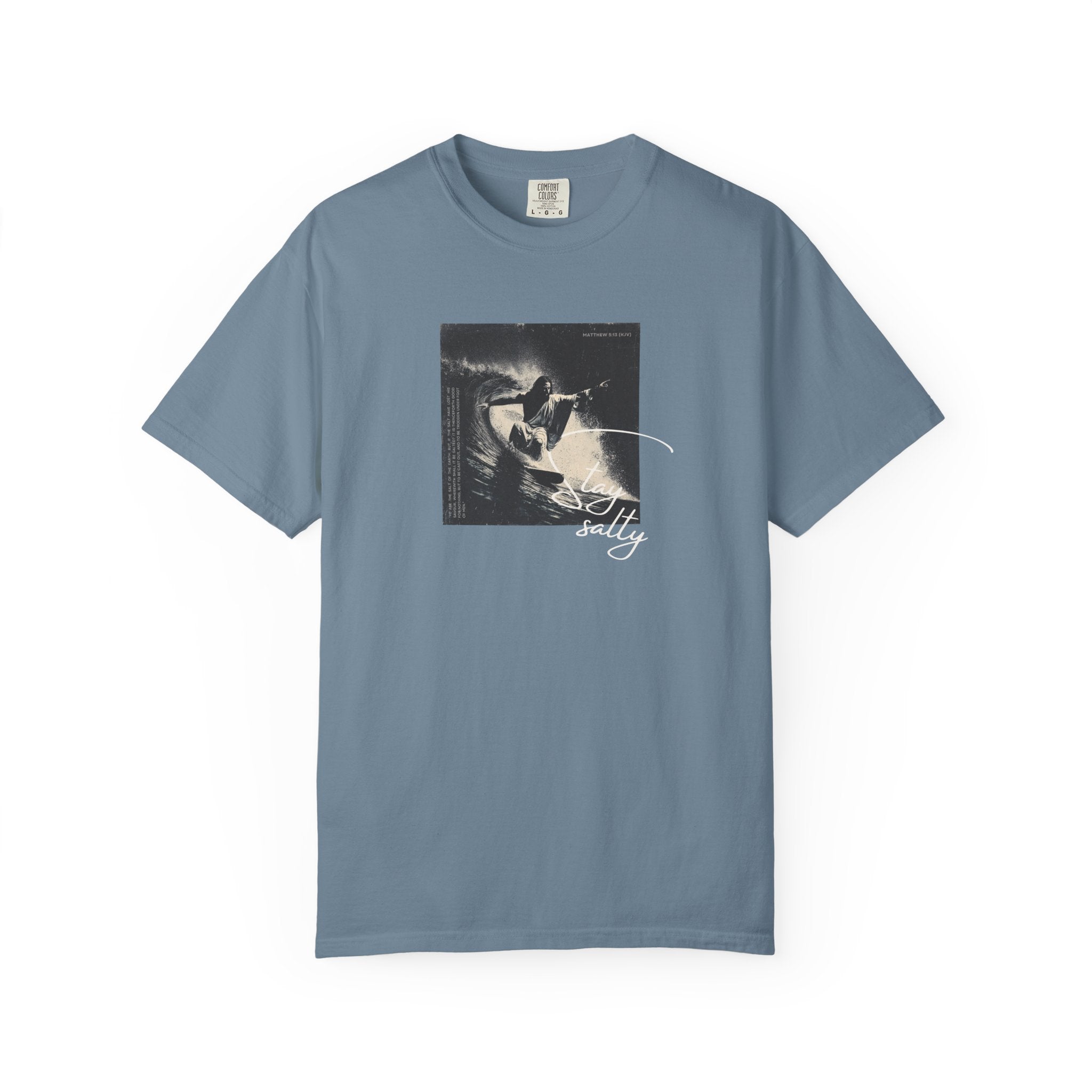 Stay Salty Surfer Tee – Script Christian Beachwear Matthew 5:13    Black / S-Bay / S-Berry / S-Blue Spruce / S-Brick / S 
