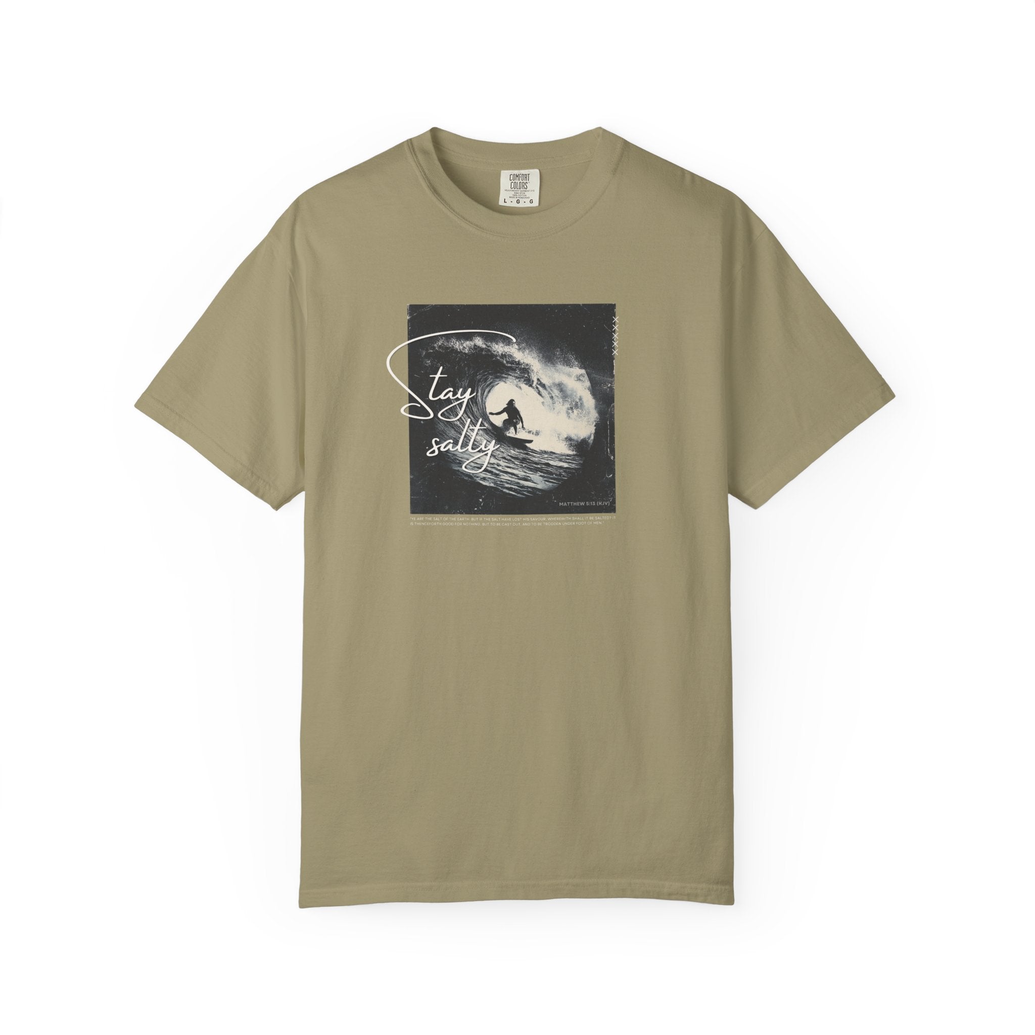 Stay Salty Surfer Tee – Christian Beachwear Inspired by Matthew 5:13    Black / S-Bay / S-Berry / S-Blue Spruce / S-Brick / S 
