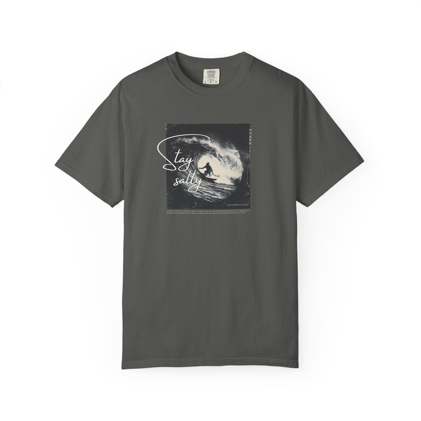 Stay Salty Surfer Tee – Christian Beachwear Inspired by Matthew 5:13    Black / S-Bay / S-Berry / S-Blue Spruce / S-Brick / S 