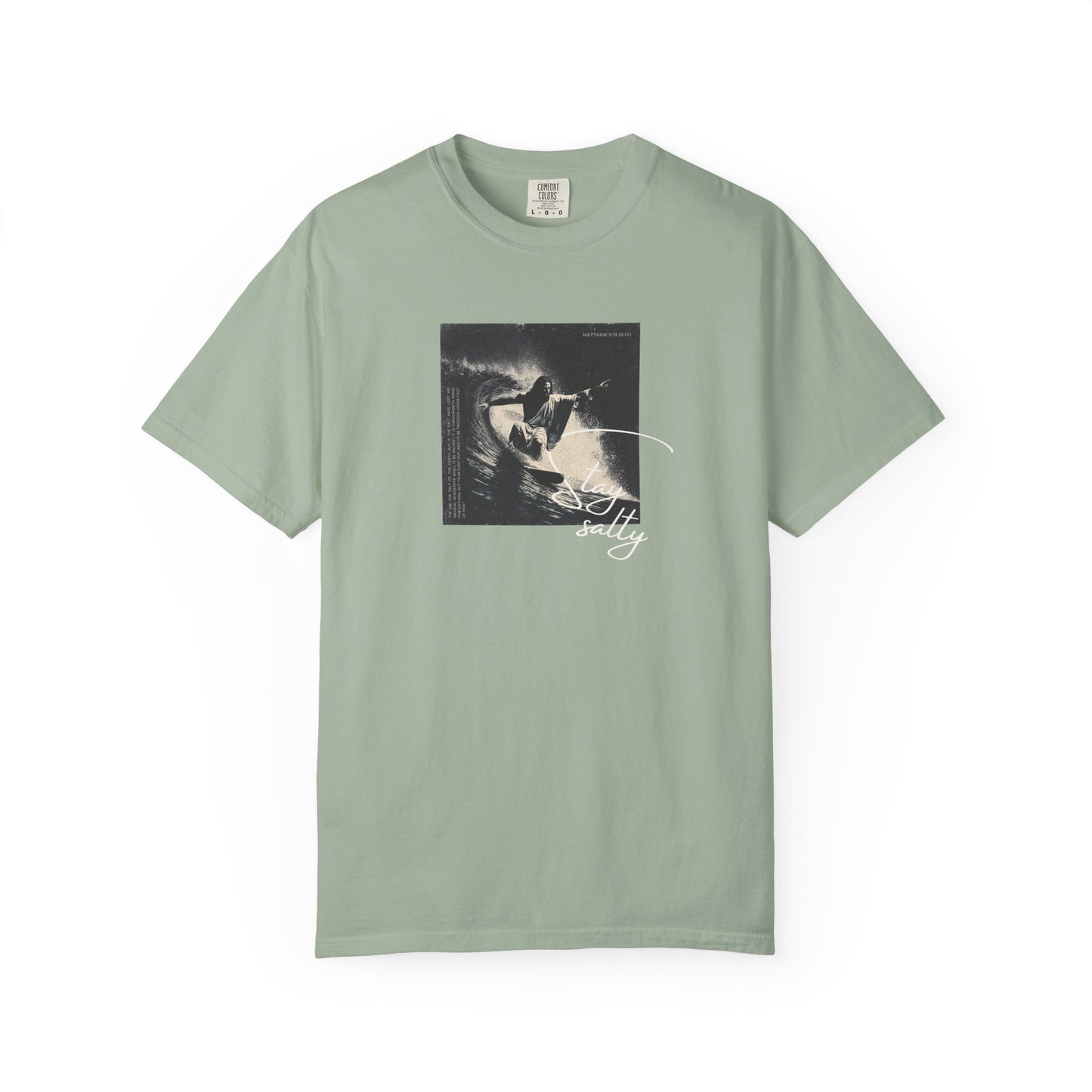 Stay Salty Surfer Tee – Script Christian Beachwear Matthew 5:13    Black / S-Bay / S-Berry / S-Blue Spruce / S-Brick / S 