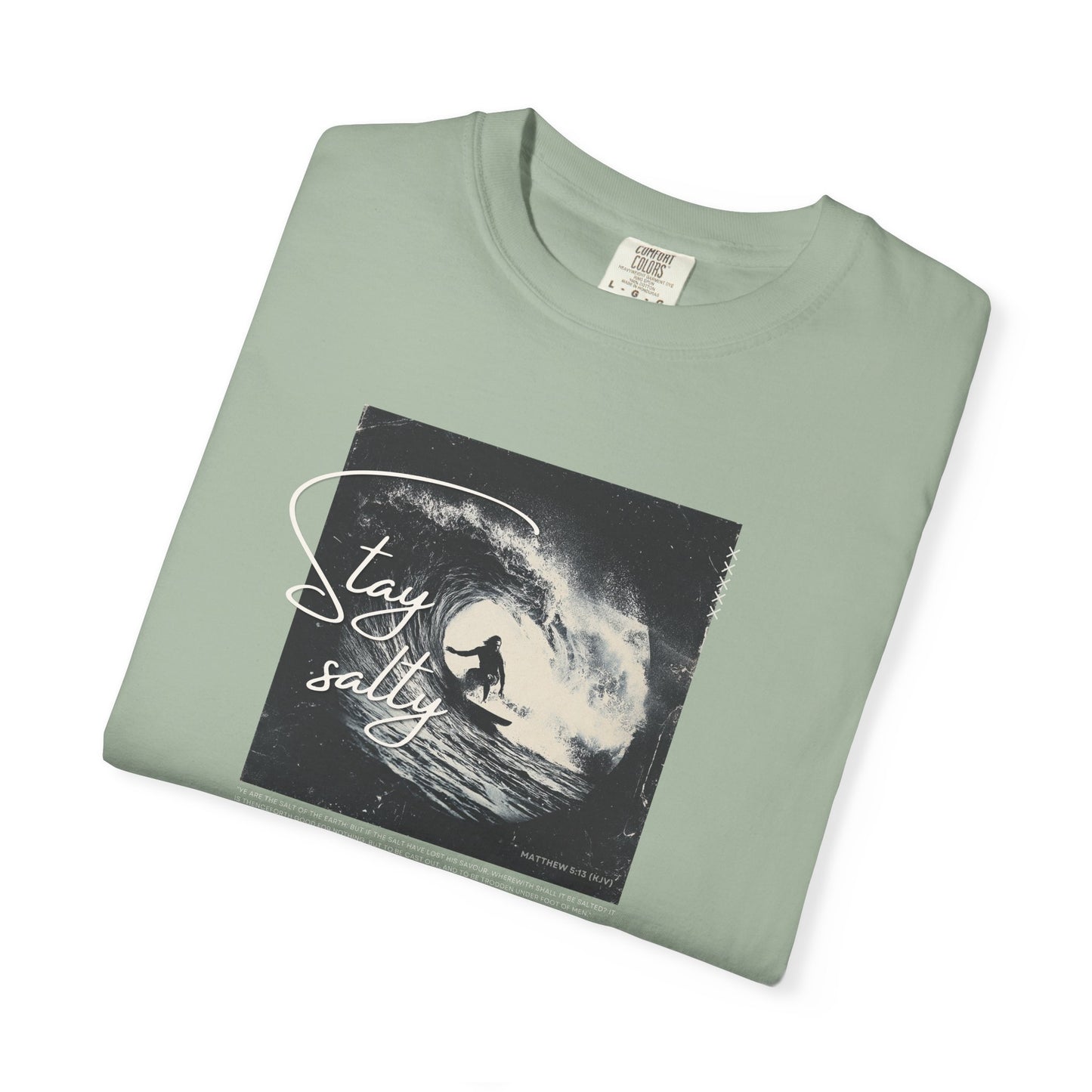 Stay Salty Surfer Tee – Christian Beachwear Inspired by Matthew 5:13    Black / S-Bay / S-Berry / S-Blue Spruce / S-Brick / S 