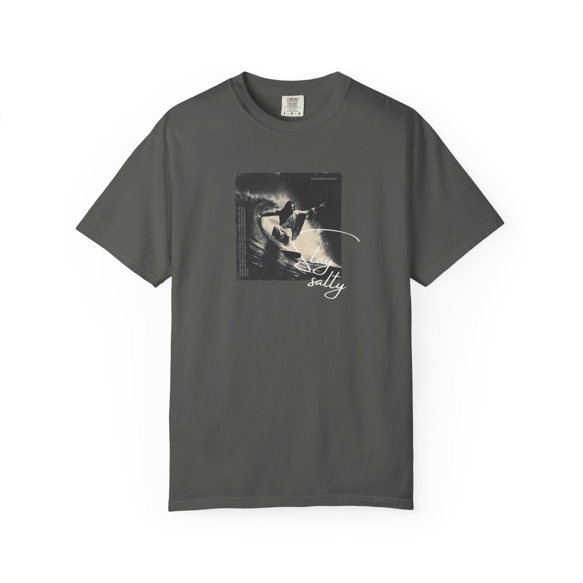 Stay Salty Surfer Tee – Script Christian Beachwear Matthew 5:13    Black / S-Bay / S-Berry / S-Blue Spruce / S-Brick / S 