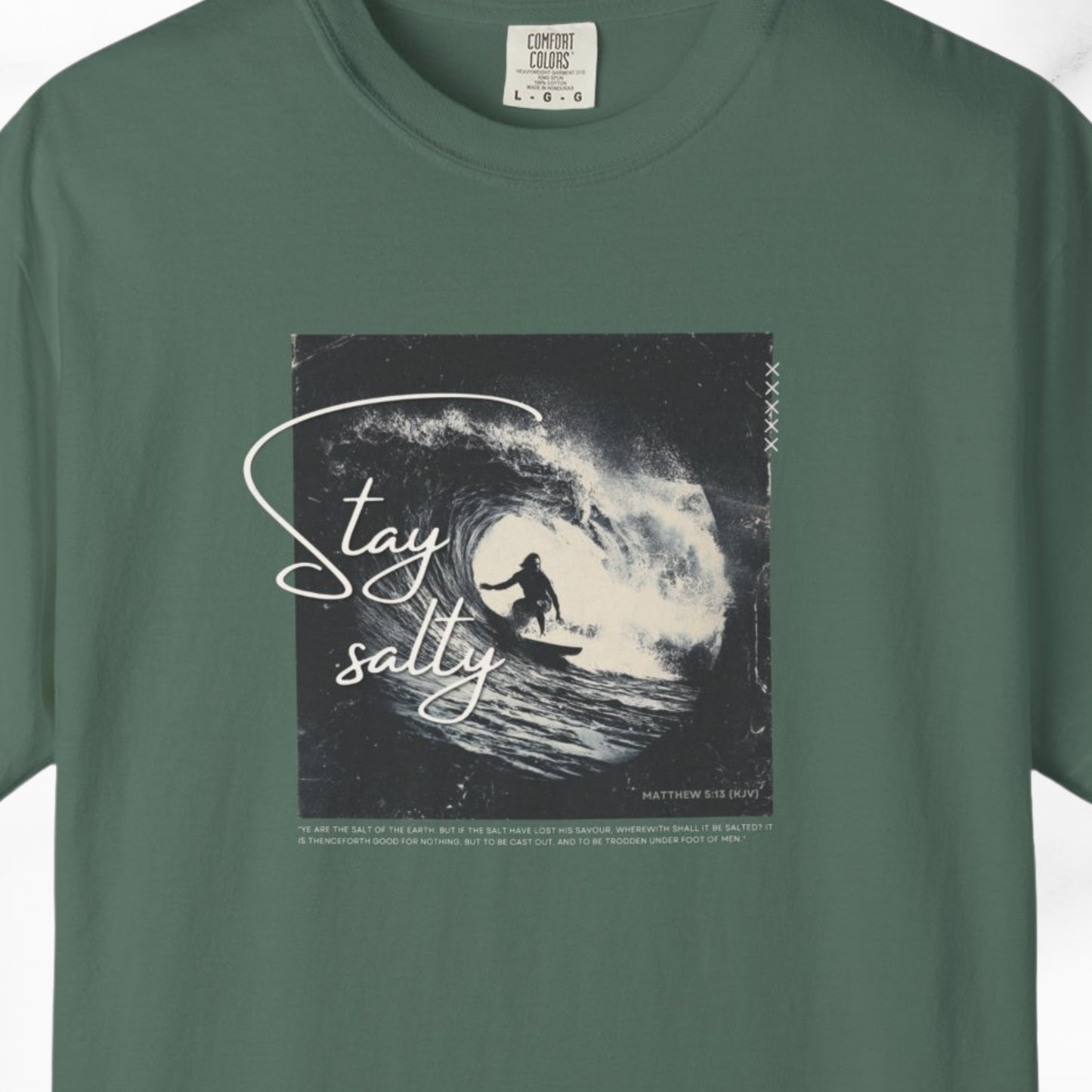 Stay Salty Surfer Tee – Christian Beachwear Inspired by Matthew 5:13    Black / S-Bay / S-Berry / S-Blue Spruce / S-Brick / S 