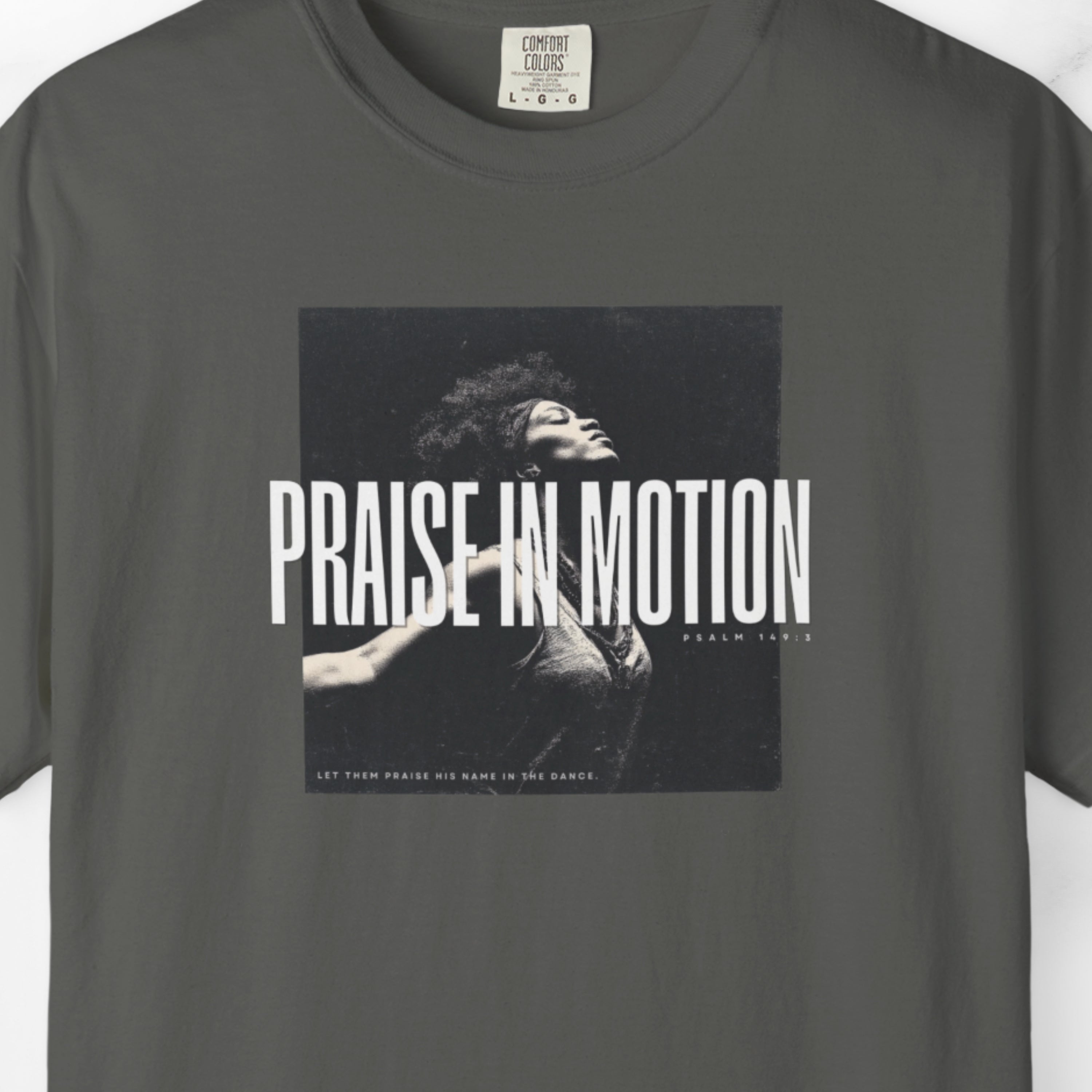 Praise in Motion – Soft Christian Tee with Psalm 149:3    Black / S-White / S-Bay / S-Berry / S-Blue Spruce / S 