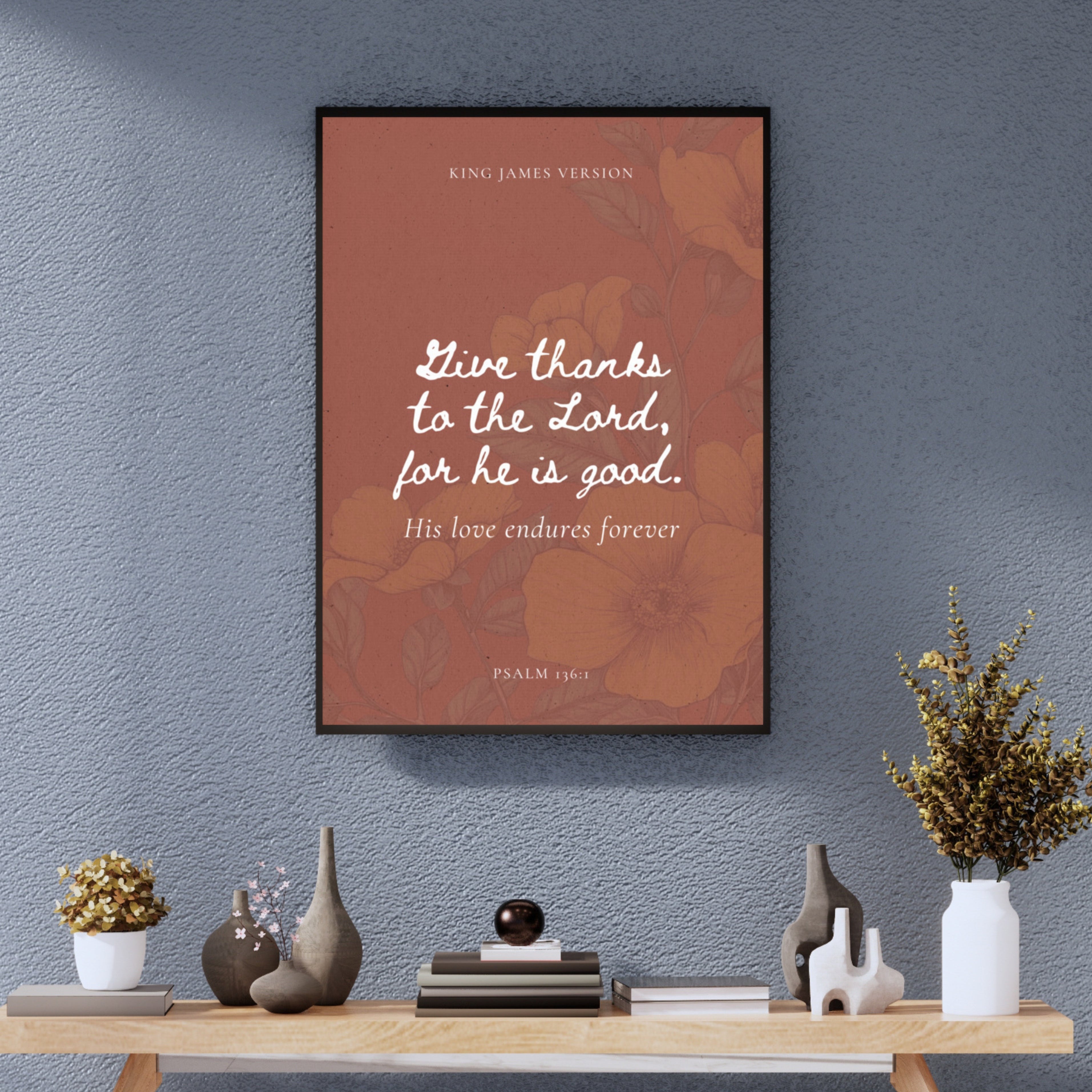Psalm 136:1 - Floral Background On Red