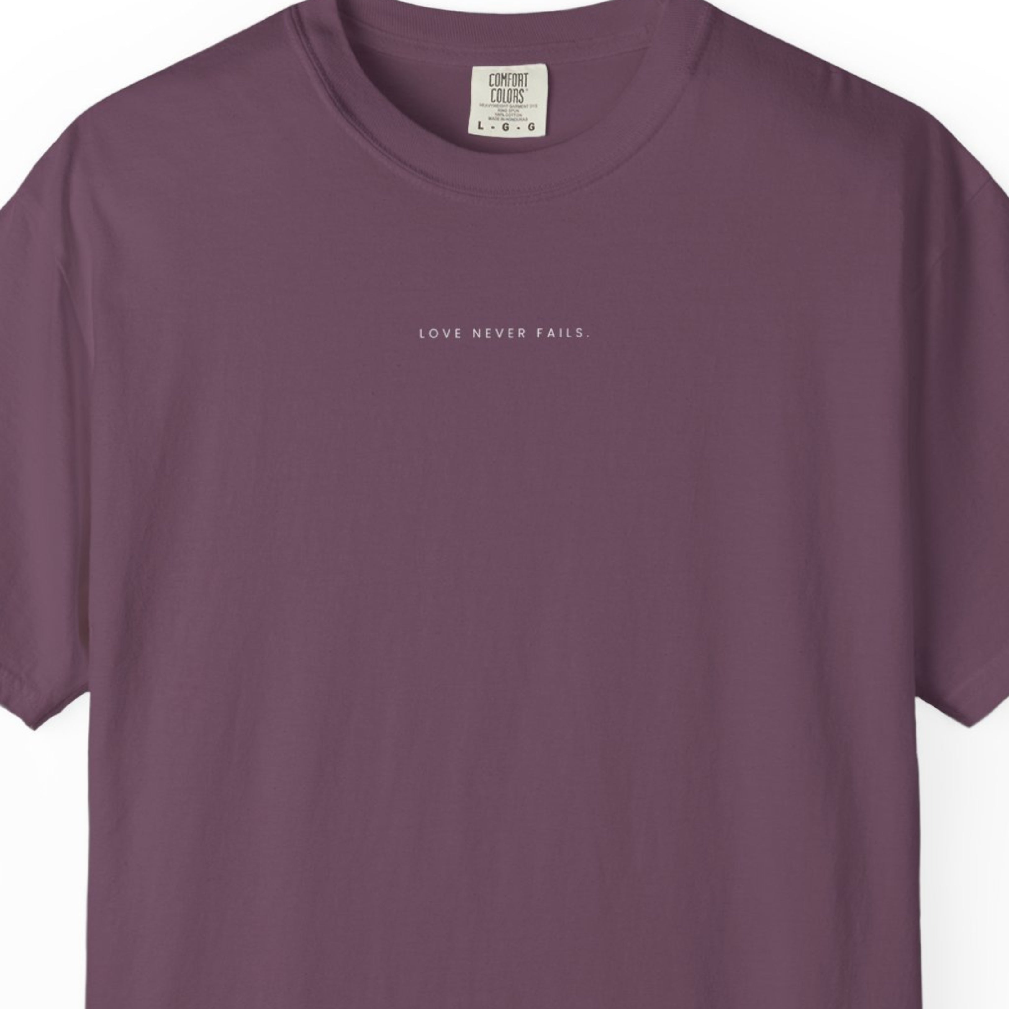 Love Never Fails Tee – 1 Corinthians 13:4–13 Christian Shirt    Black / S-Granite / S-Bay / S-Berry / S-Blue Jean / S 