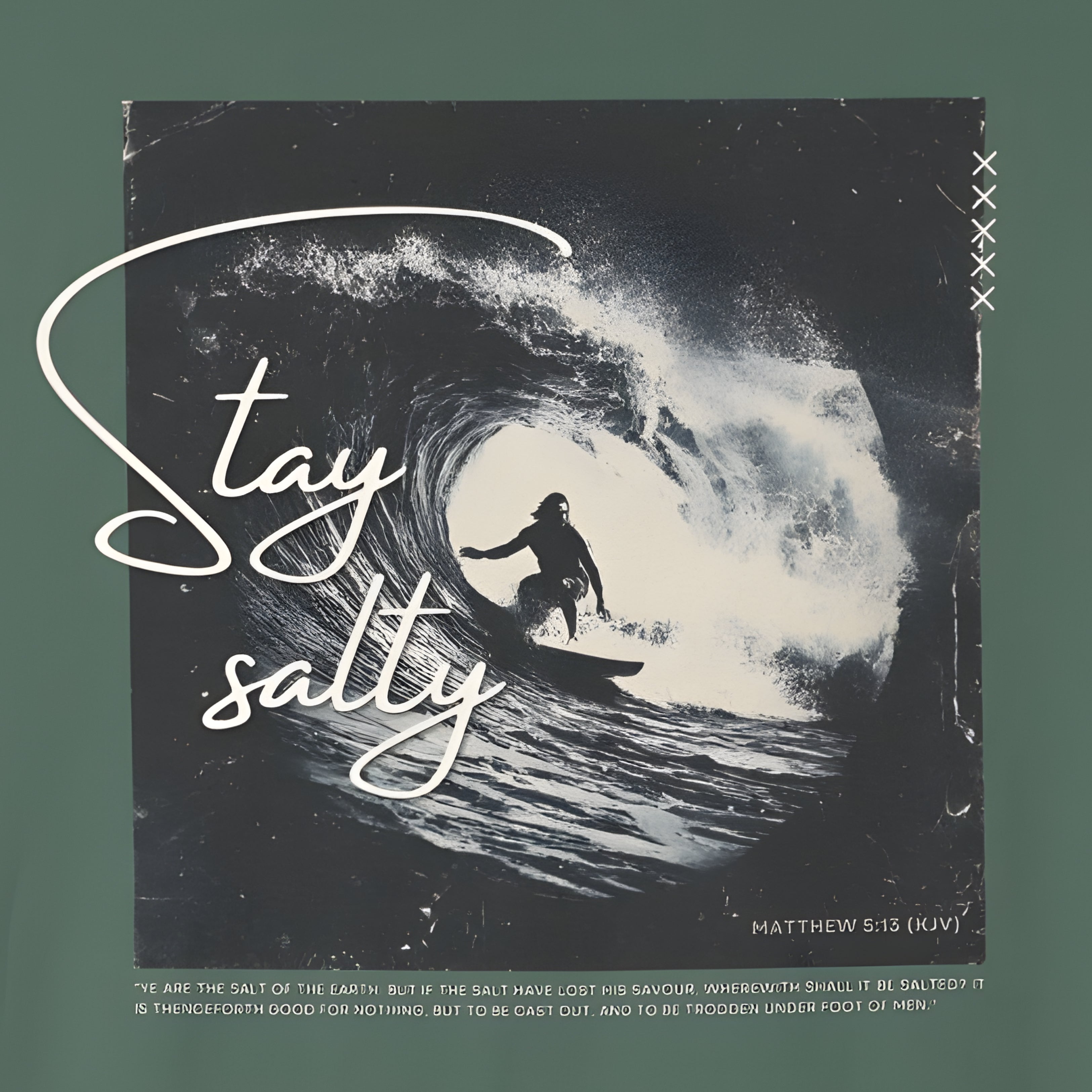 Stay Salty Surfer Tee – Christian Beachwear Inspired by Matthew 5:13    Black / S-Bay / S-Berry / S-Blue Spruce / S-Brick / S 