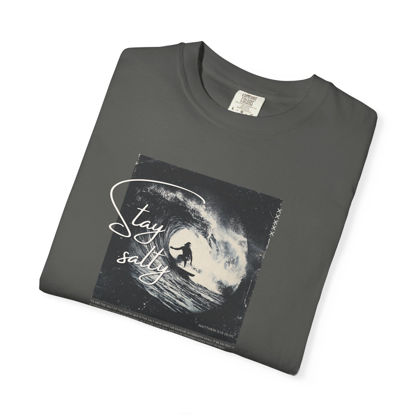 Stay Salty Surfer Tee – Christian Beachwear Inspired by Matthew 5:13    Black / S-Bay / S-Berry / S-Blue Spruce / S-Brick / S 