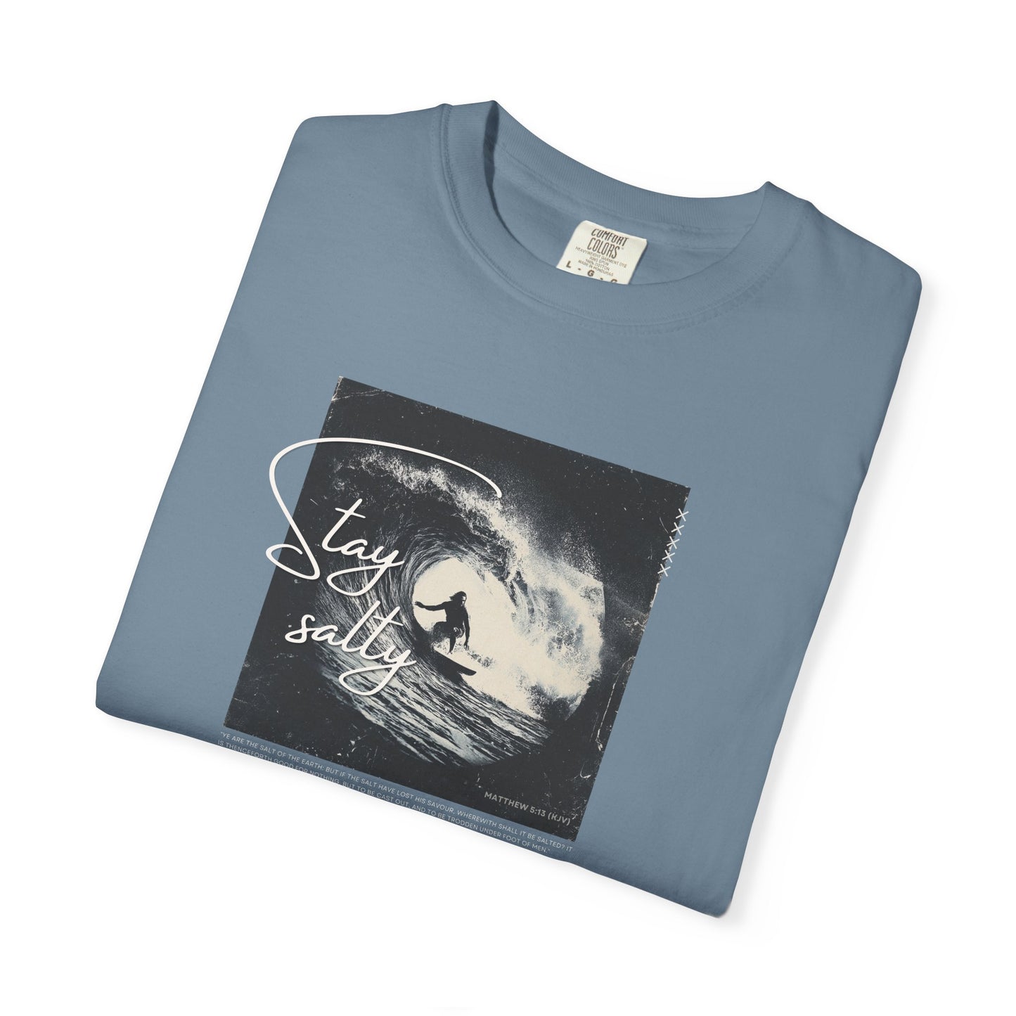 Stay Salty Surfer Tee – Christian Beachwear Inspired by Matthew 5:13    Black / S-Bay / S-Berry / S-Blue Spruce / S-Brick / S 