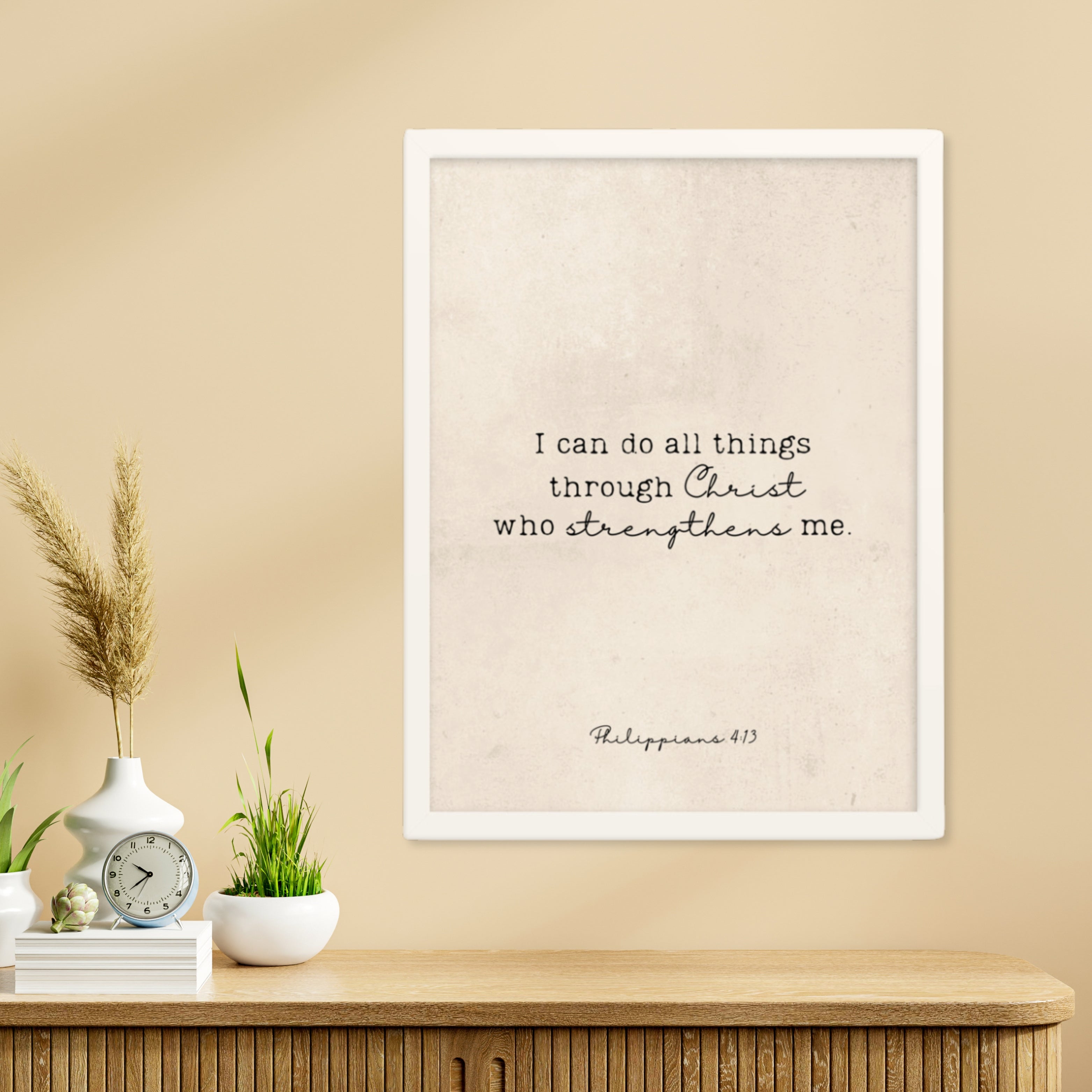 Philippians 4:13 In Multiple Fonts On Beige Background