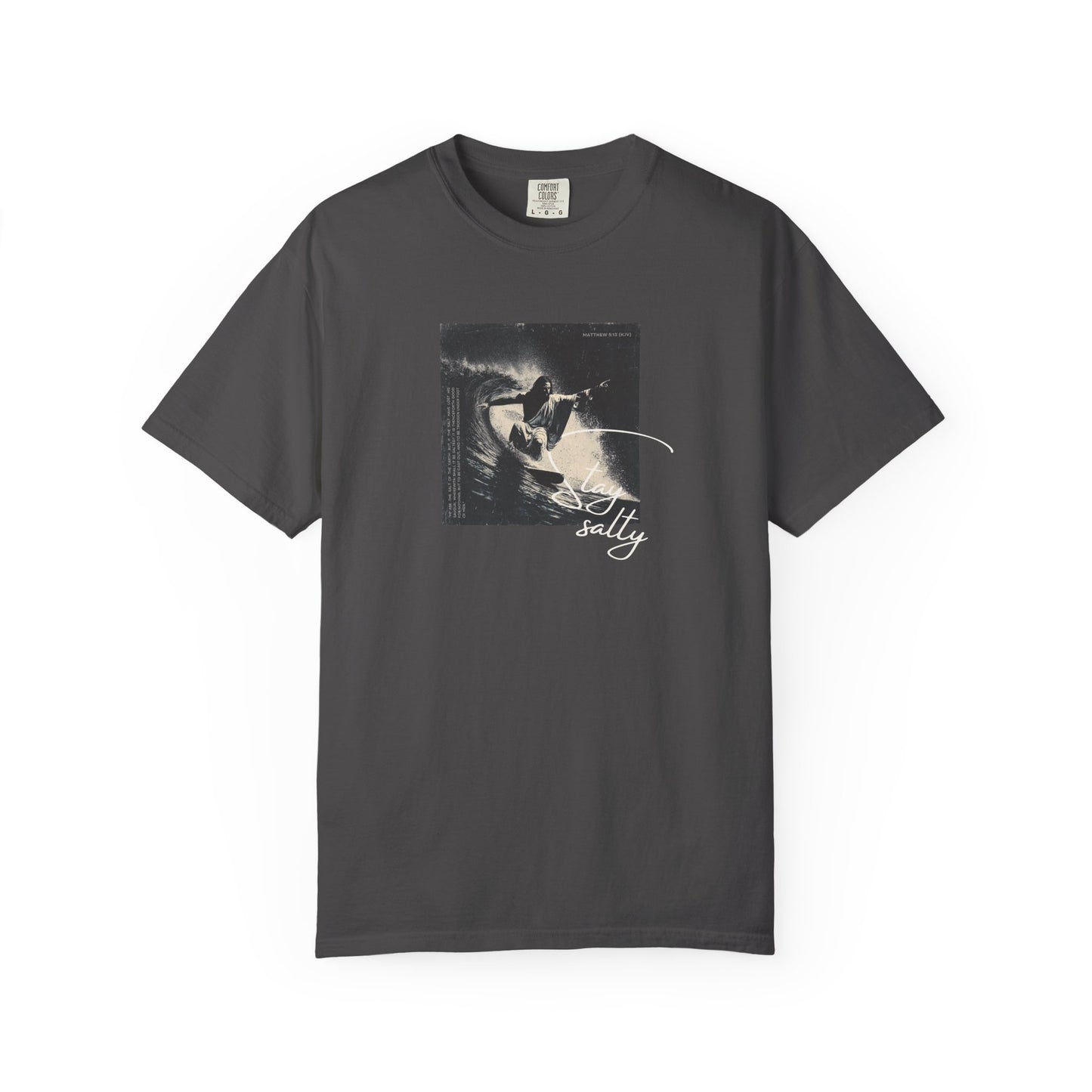 Stay Salty Surfer Tee – Script Christian Beachwear Matthew 5:13    Black / S-Bay / S-Berry / S-Blue Spruce / S-Brick / S 