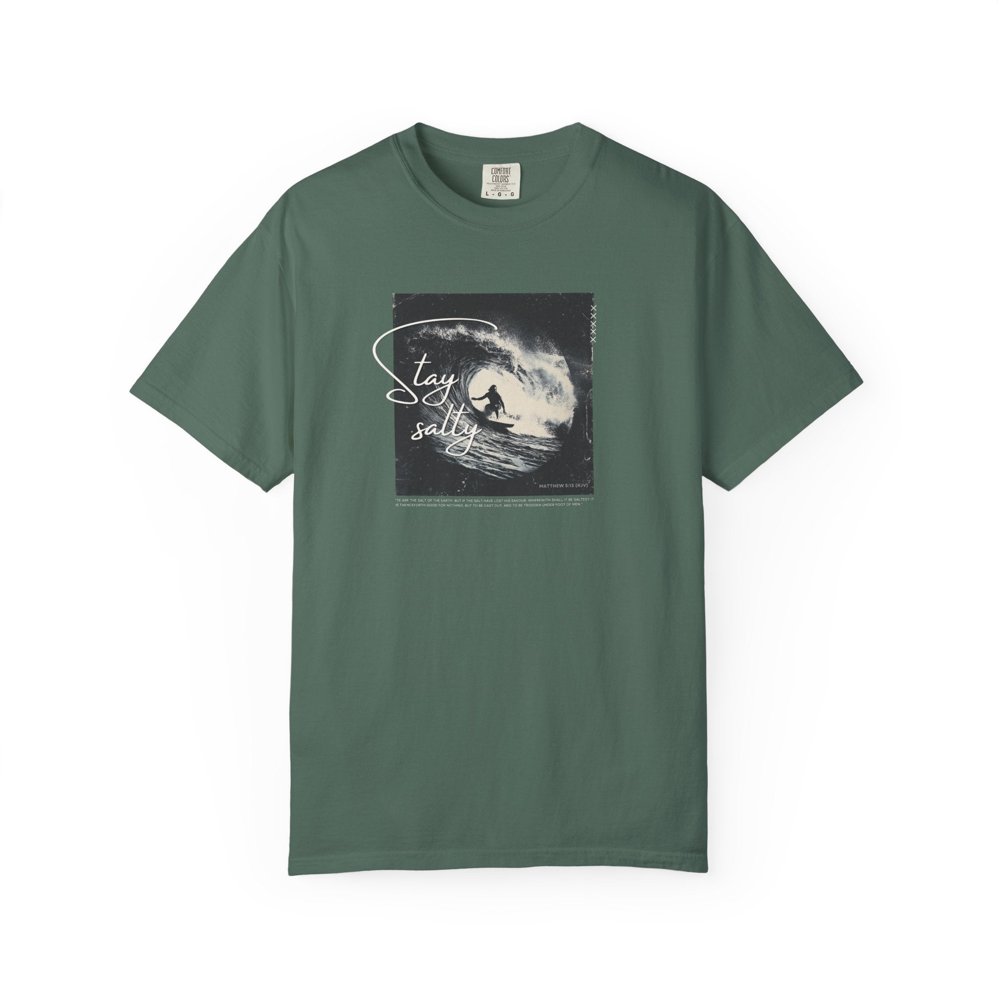 Stay Salty Surfer Tee – Christian Beachwear Inspired by Matthew 5:13    Black / S-Bay / S-Berry / S-Blue Spruce / S-Brick / S 