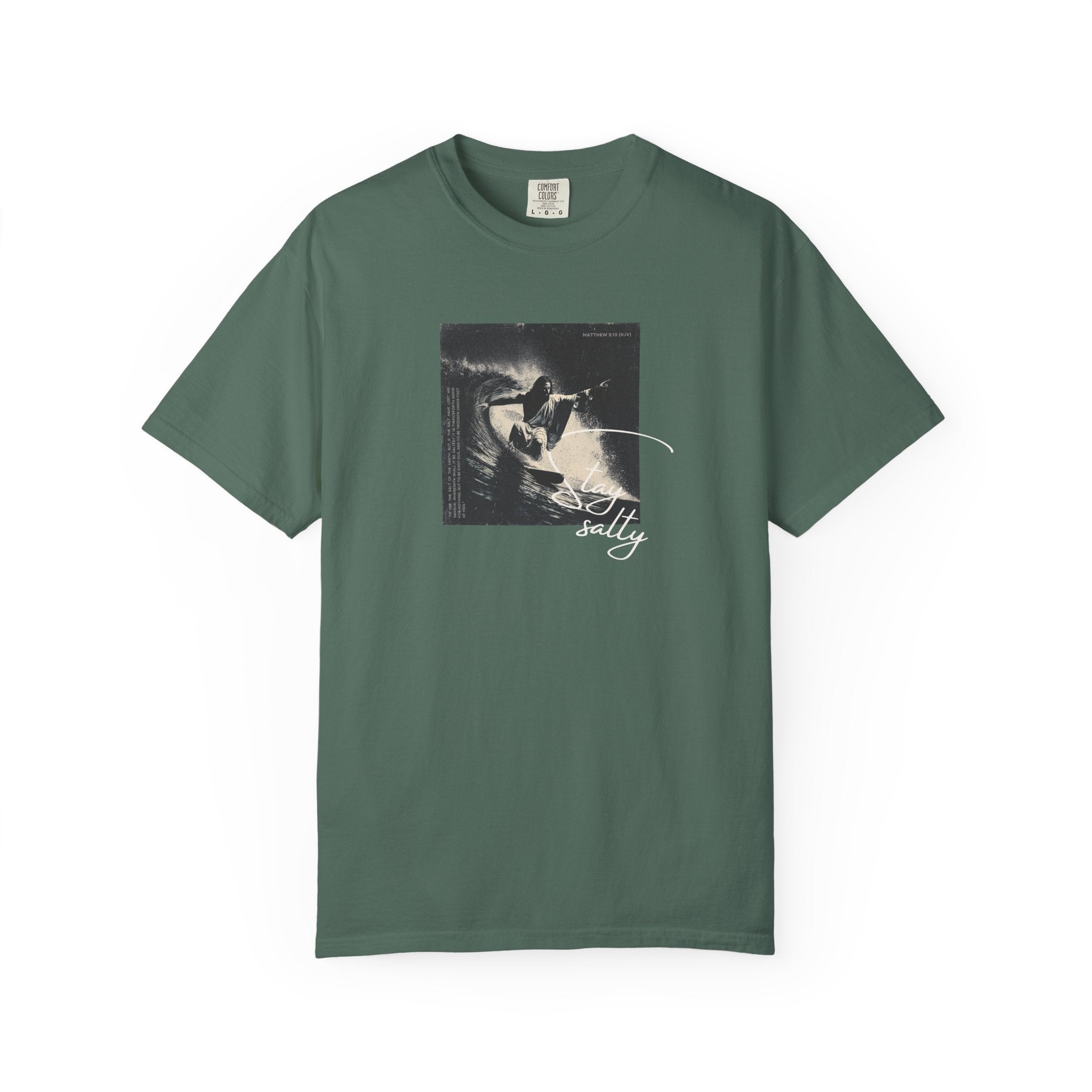 Stay Salty Surfer Tee – Script Christian Beachwear Matthew 5:13    Black / S-Bay / S-Berry / S-Blue Spruce / S-Brick / S 