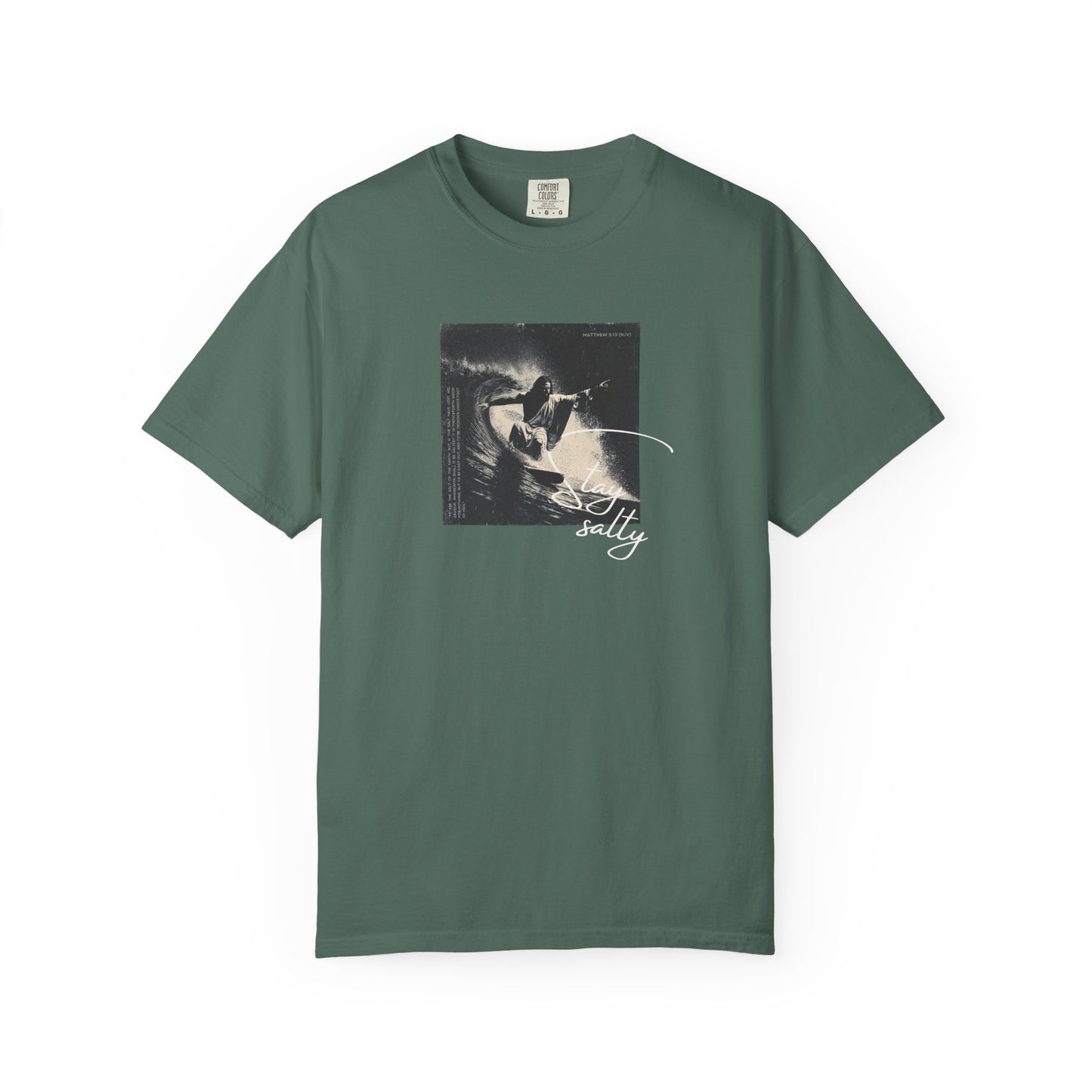 Stay Salty Surfer Tee – Script Christian Beachwear Matthew 5:13    Black / S-Bay / S-Berry / S-Blue Spruce / S-Brick / S 