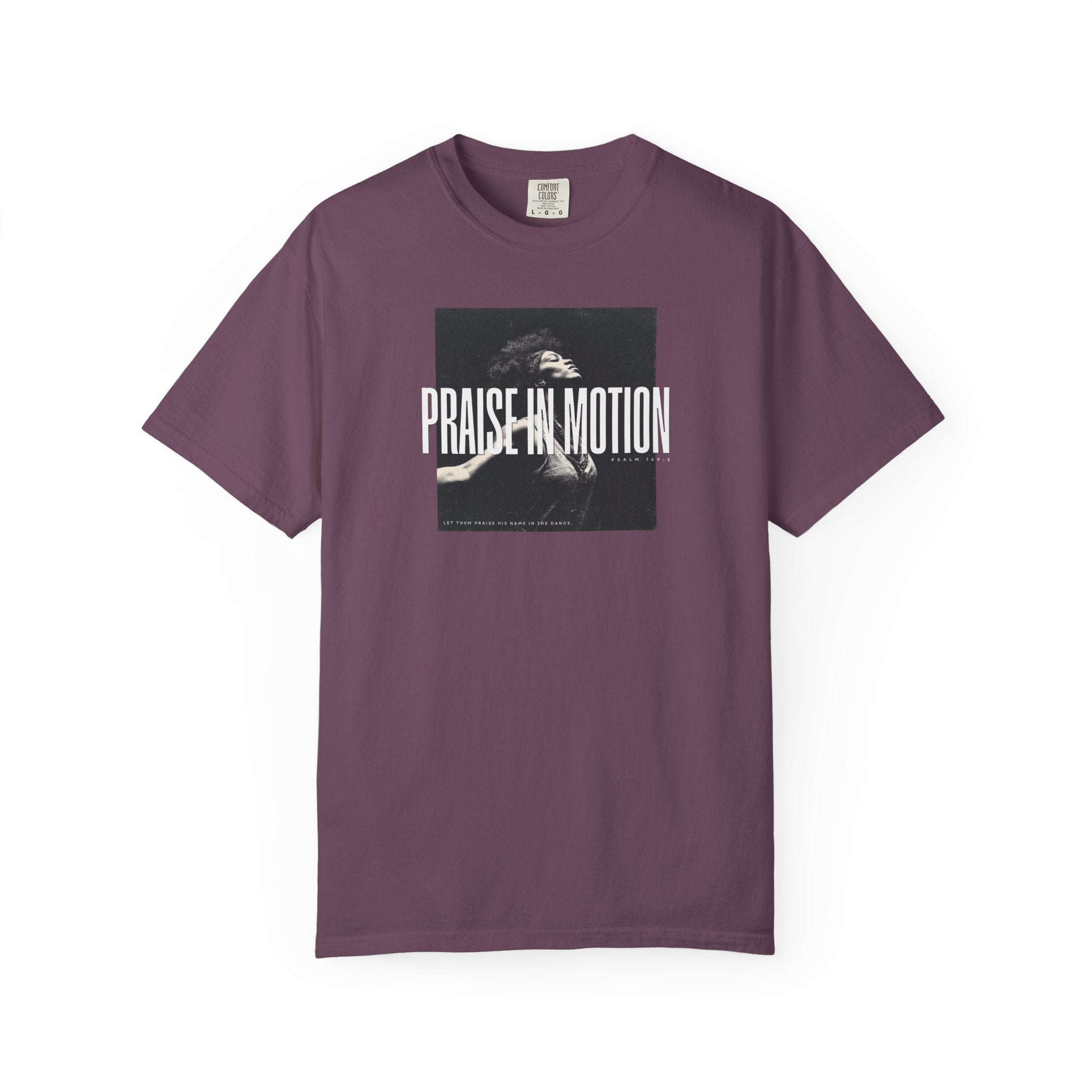 Praise in Motion – Soft Christian Tee with Psalm 149:3    Black / S-White / S-Bay / S-Berry / S-Blue Spruce / S 