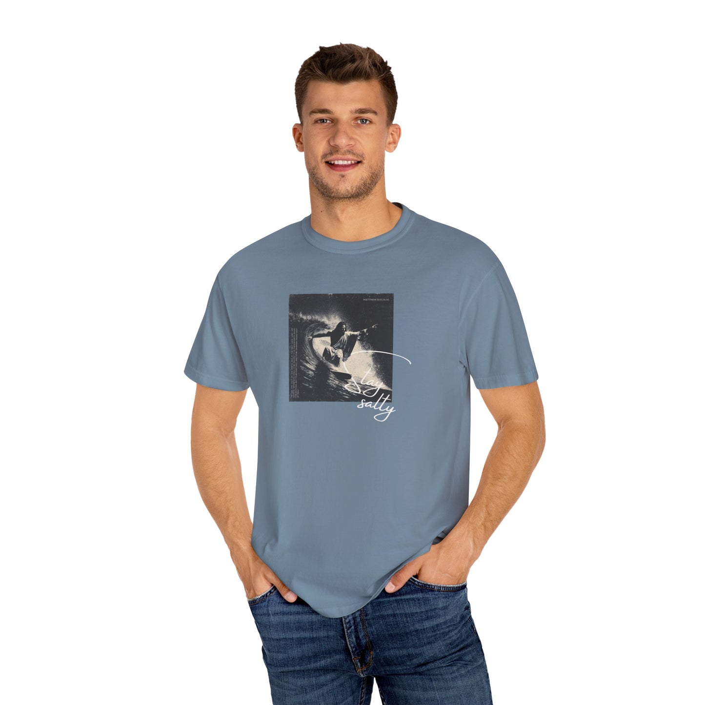 Stay Salty Surfer Tee – Script Christian Beachwear Matthew 5:13