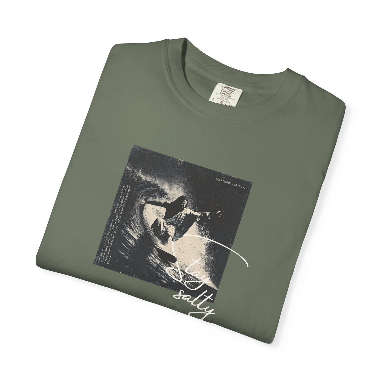 Stay Salty Surfer Tee – Script Christian Beachwear Matthew 5:13    Black / S-Bay / S-Berry / S-Blue Spruce / S-Brick / S 