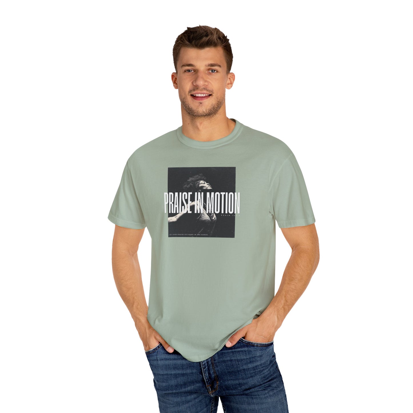 Praise in Motion – Soft Christian Tee with Psalm 149:3    Black / S-White / S-Bay / S-Berry / S-Blue Spruce / S 