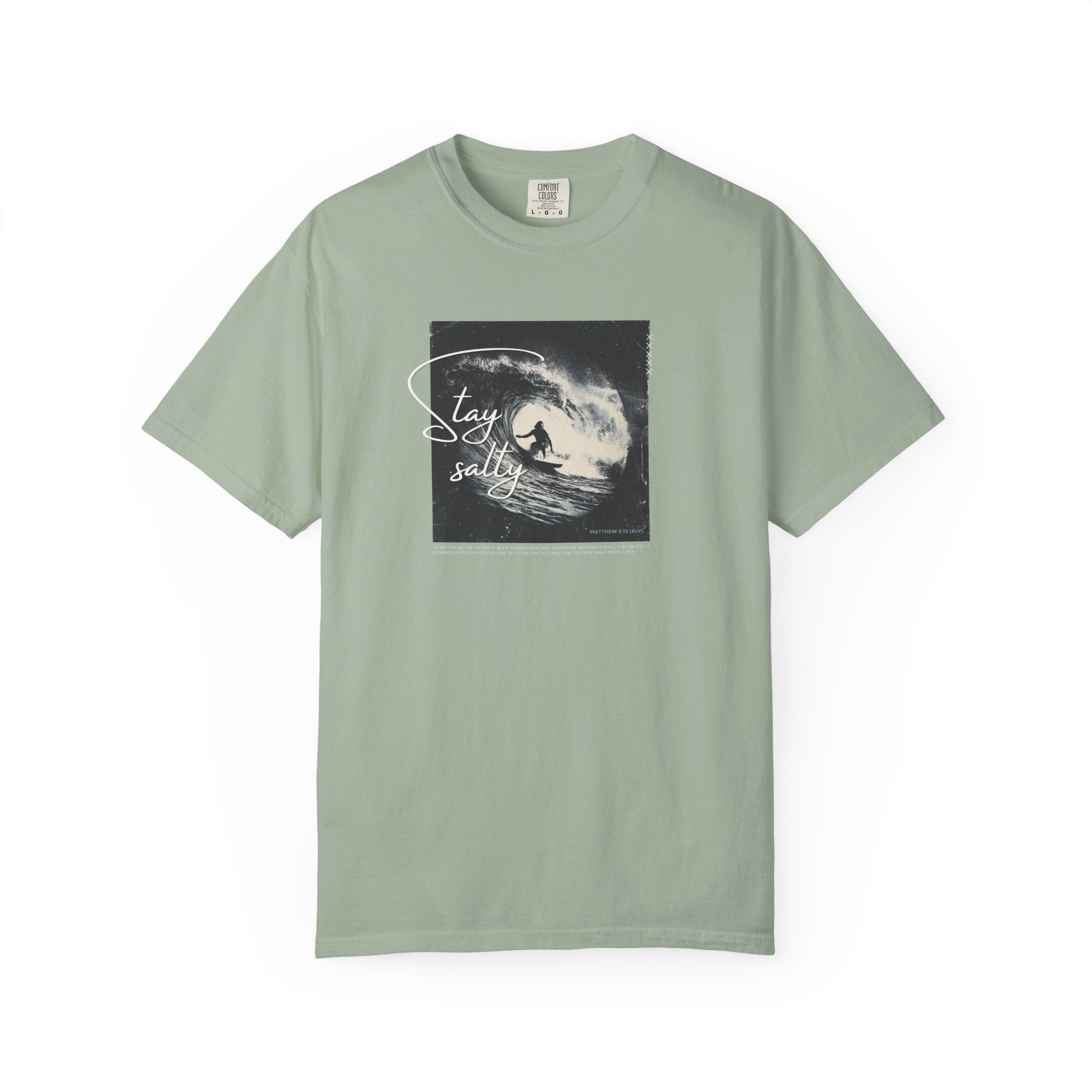 Stay Salty Surfer Tee – Christian Beachwear Inspired by Matthew 5:13    Black / S-Bay / S-Berry / S-Blue Spruce / S-Brick / S 