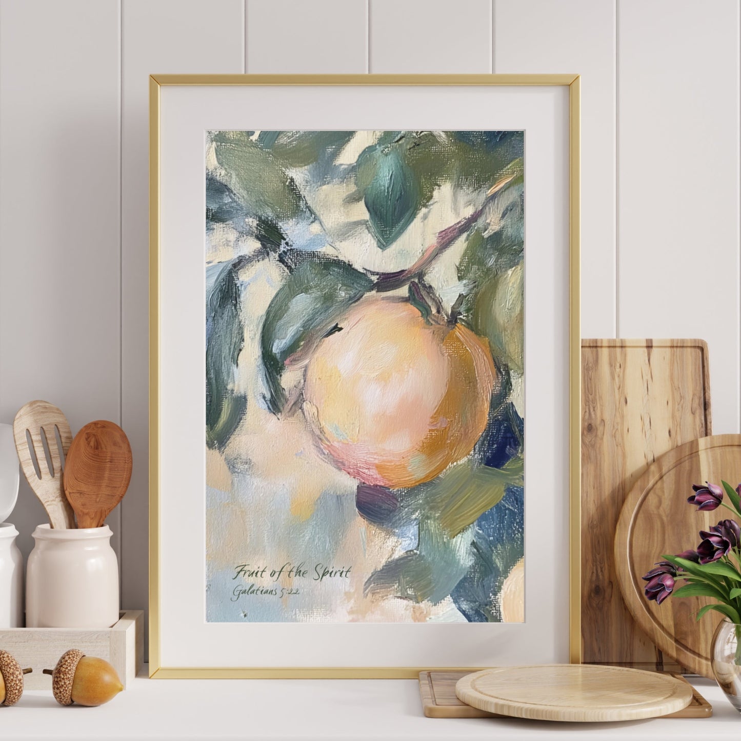 Galatians 5:22-23 Fruit of the Spirit Bible verse print with minimalist Christian wall art design