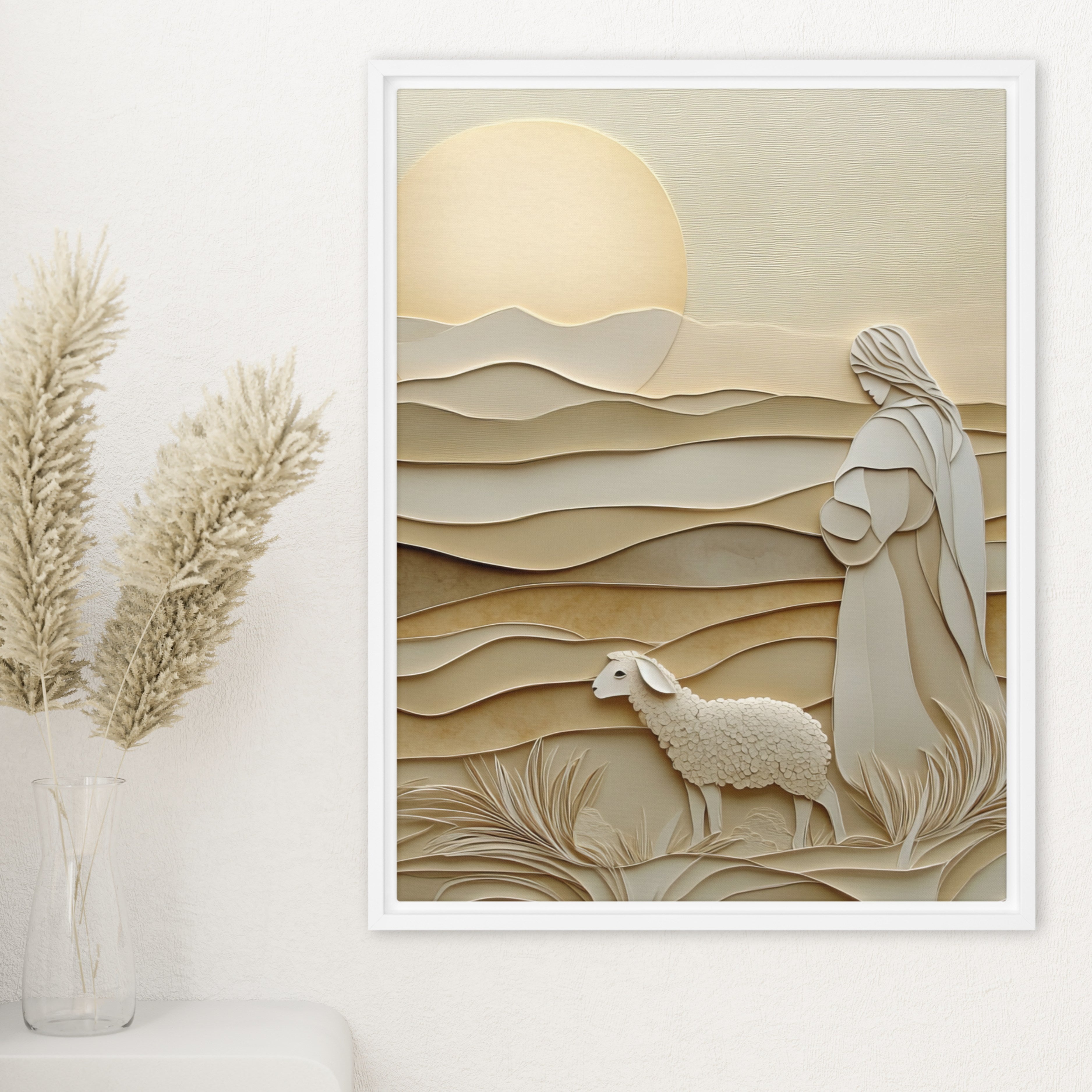 Shepherd and His Lamb - Framed Canvas Print