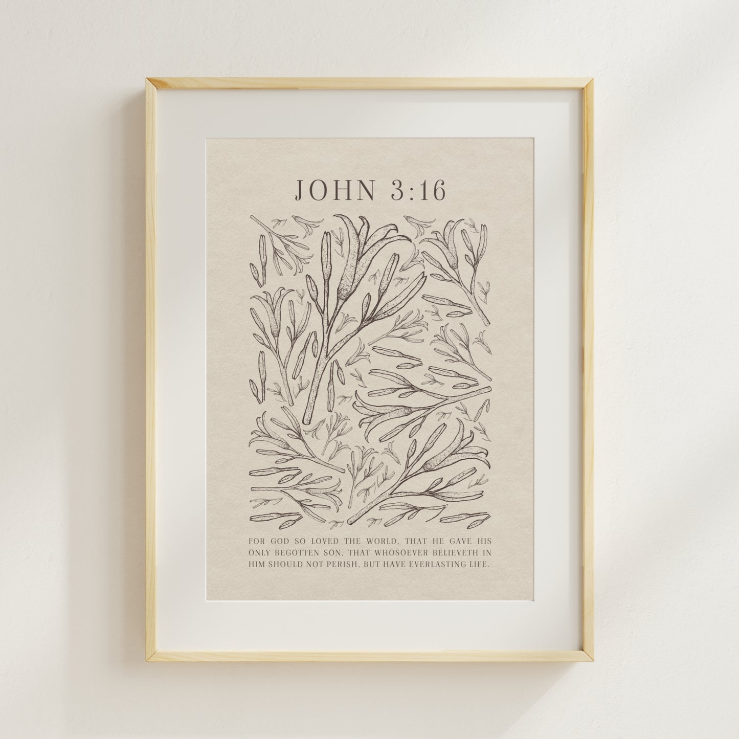 John 3:16 - Black Floral Art On Beige Background    Unframed Matte Paper / 5"x7"-Unframed Matte Paper / 8″×10″-Unframed Matte Paper / 11″×14″-Unframed Matte Paper / 12″×16″-Unframed Matte Paper / 12″×18″-Unframed Matte Paper / 16″×20″-Unframed Matte Paper / A2 (16.5″×23.3″)-Unframed Matte Paper / 18″×24″-Unframed Matte Paper / 24″×36″-Unframed Matte Paper / 20"x30" 