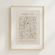 John 3:16 - Black Floral Art On Beige Background    Unframed Matte Paper / 5"x7"-Unframed Matte Paper / 8″×10″-Unframed Matte Paper / 11″×14″-Unframed Matte Paper / 12″×16″-Unframed Matte Paper / 12″×18″-Unframed Matte Paper / 16″×20″-Unframed Matte Paper / A2 (16.5″×23.3″)-Unframed Matte Paper / 18″×24″-Unframed Matte Paper / 24″×36″-Unframed Matte Paper / 20"x30" 
