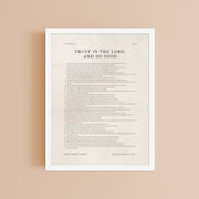 Psalm 37 - Entire Chapter Printed Over a Clean Beige Background    5"x7" / Unframed Matte Paper-A1 (23.3″×33.1″) / Unframed Matte Paper-A2 (16.5″×23.3″) / Unframed Matte Paper-8″×10″ / Unframed Matte Paper-8″×10″ / Black-8″×10″ / Red Oak-8″×10″ / White-11″×14″ / Unframed Matte Paper-11″×14″ / Black-11″×14″ / Red Oak 