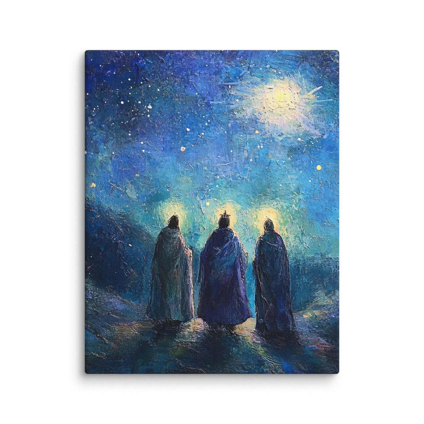 Three Kings Under A Starry Night - Framed Canvas Print